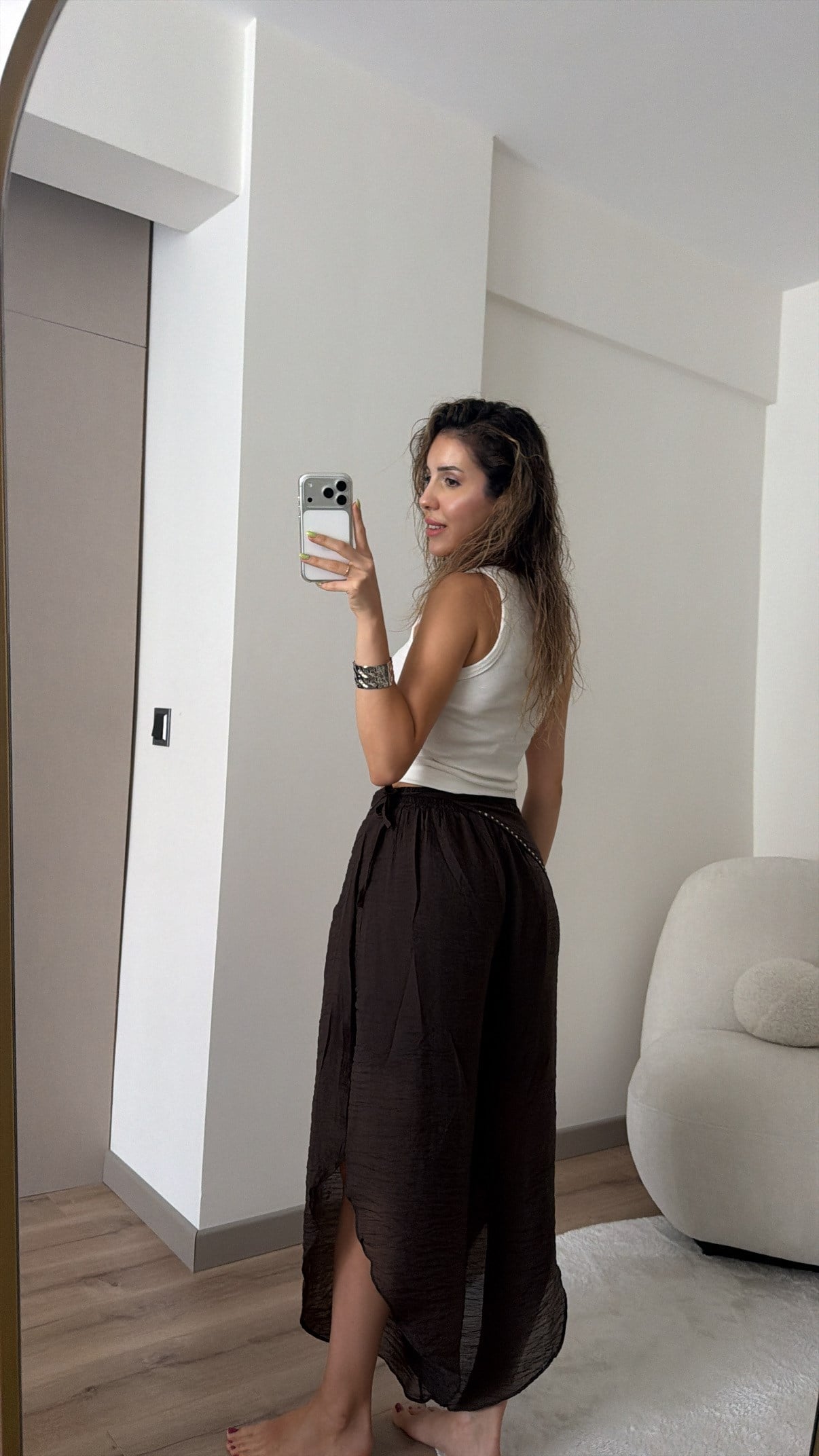 TENSEL KUMAŞ KAHVE MANİFESTT PANTOLON