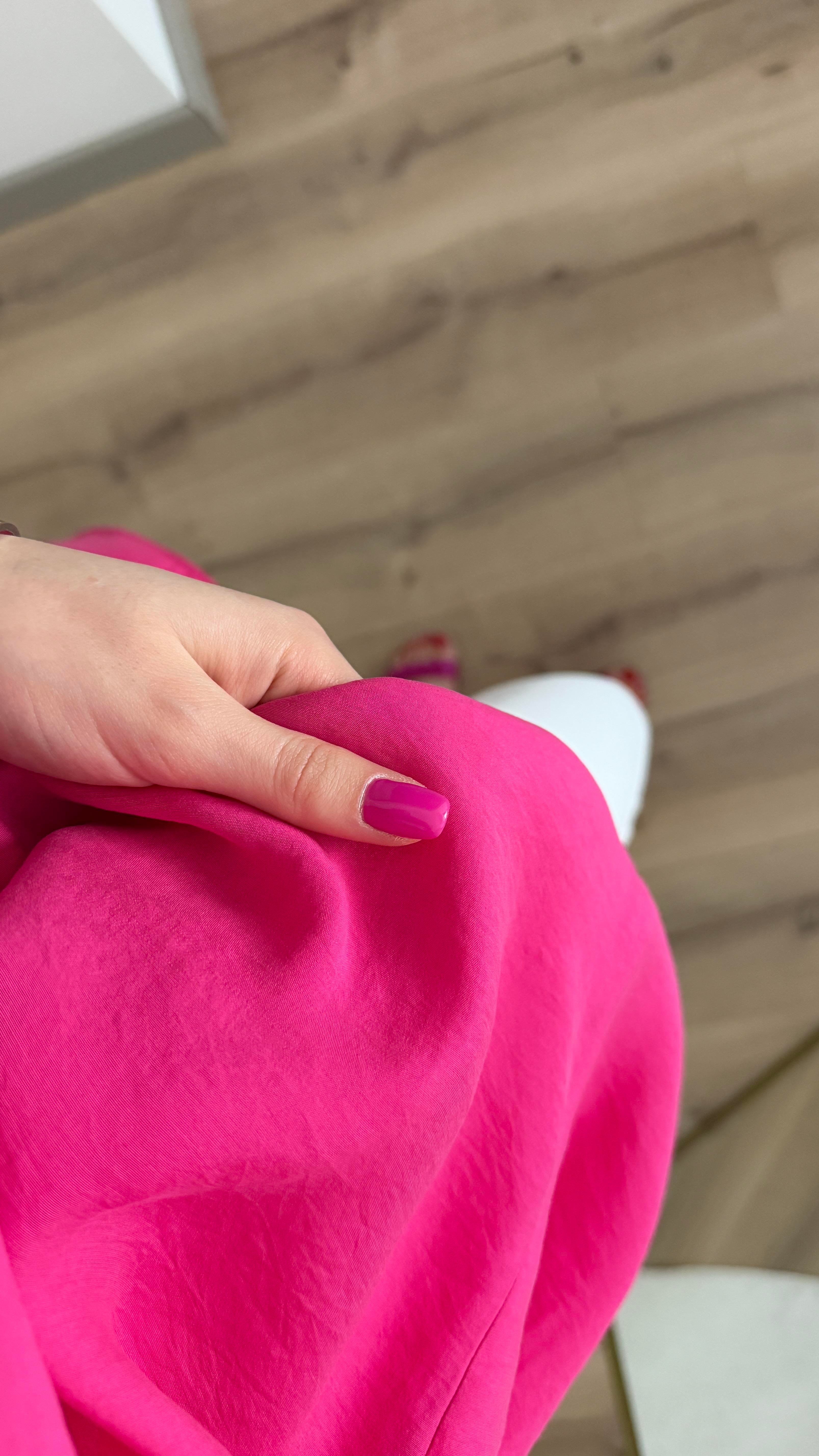 TENSEL KUMAŞ OVERSİZE KOYU PEMBE GÖMLEK
