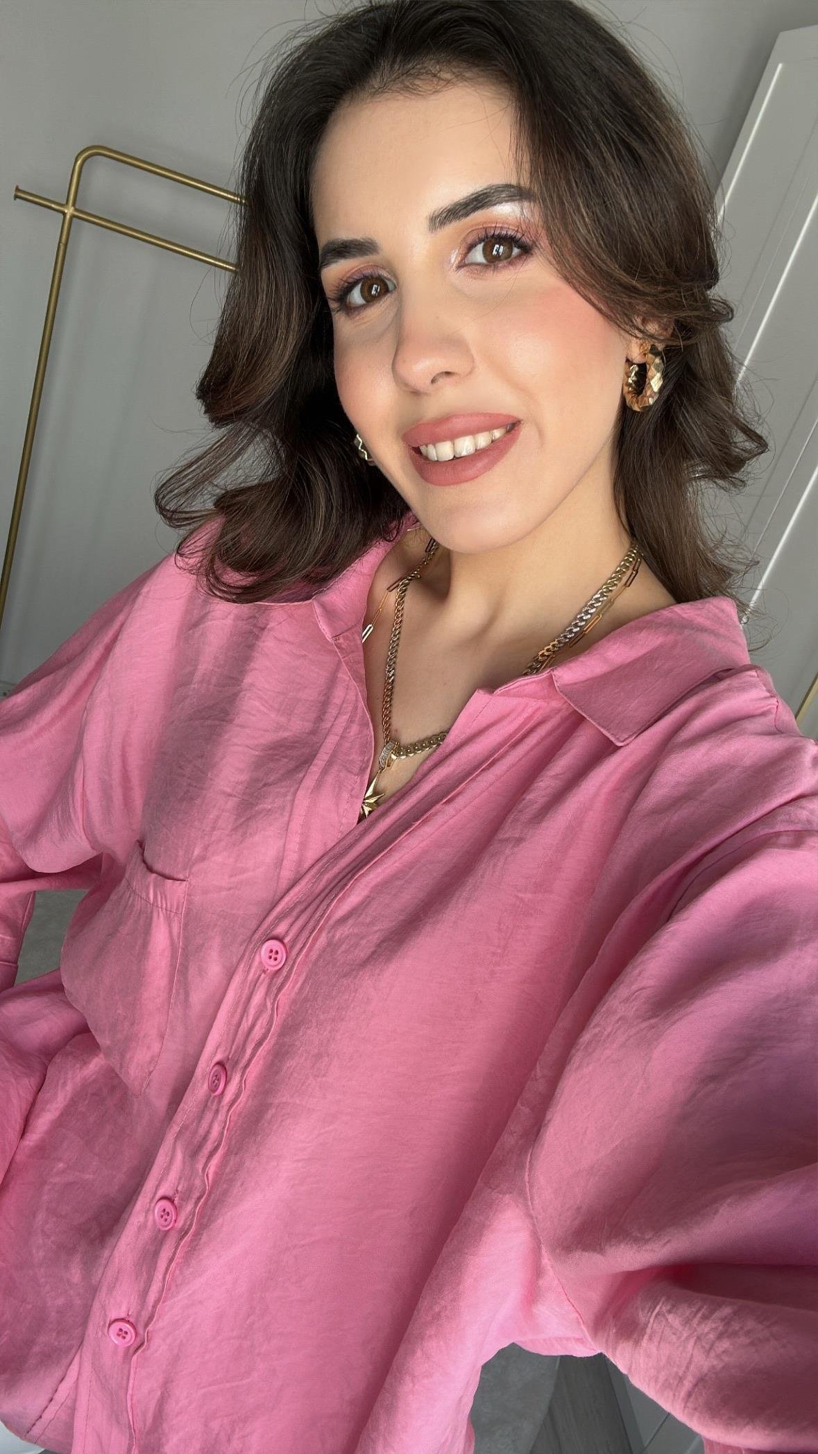 TENSEL KUMAŞ OVERSİZE PEMBE GÖMLEK