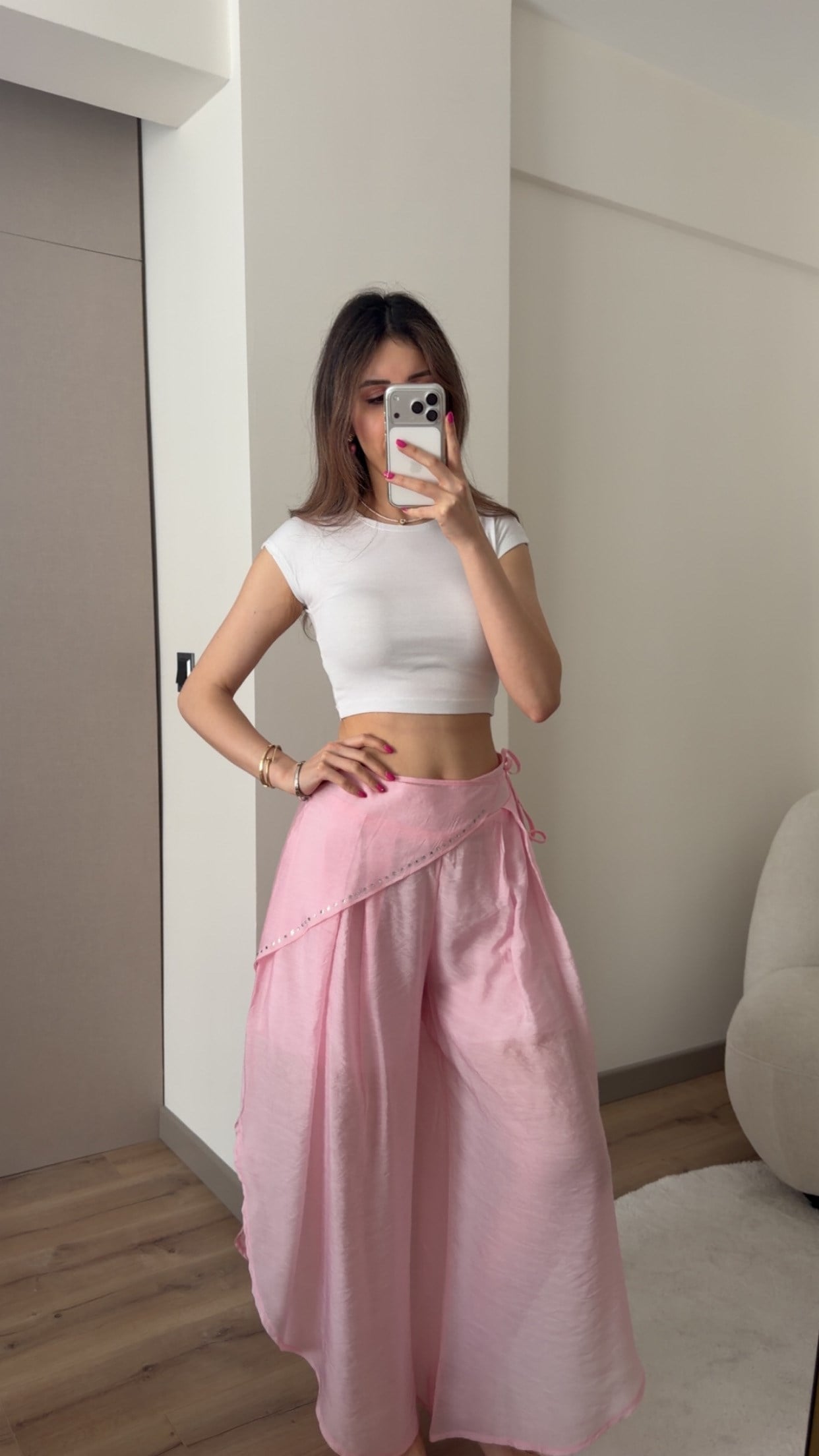 TENSEL KUMAŞ PEMBE MANİFESTT PANTOLON