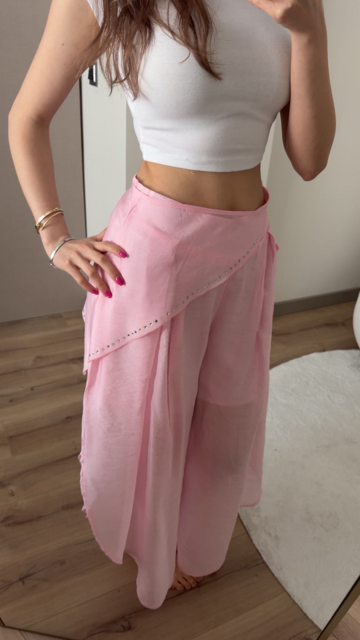 TENSEL KUMAŞ PEMBE MANİFESTT PANTOLON