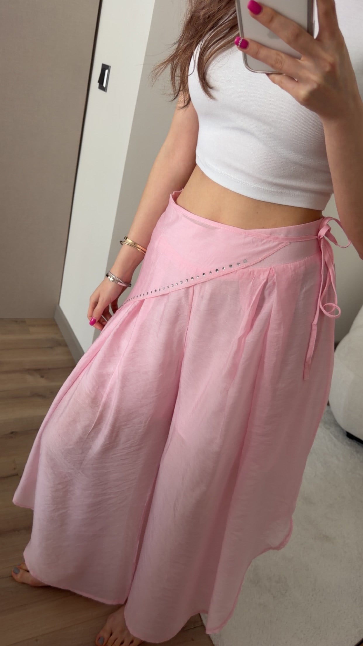TENSEL KUMAŞ PEMBE MANİFESTT PANTOLON