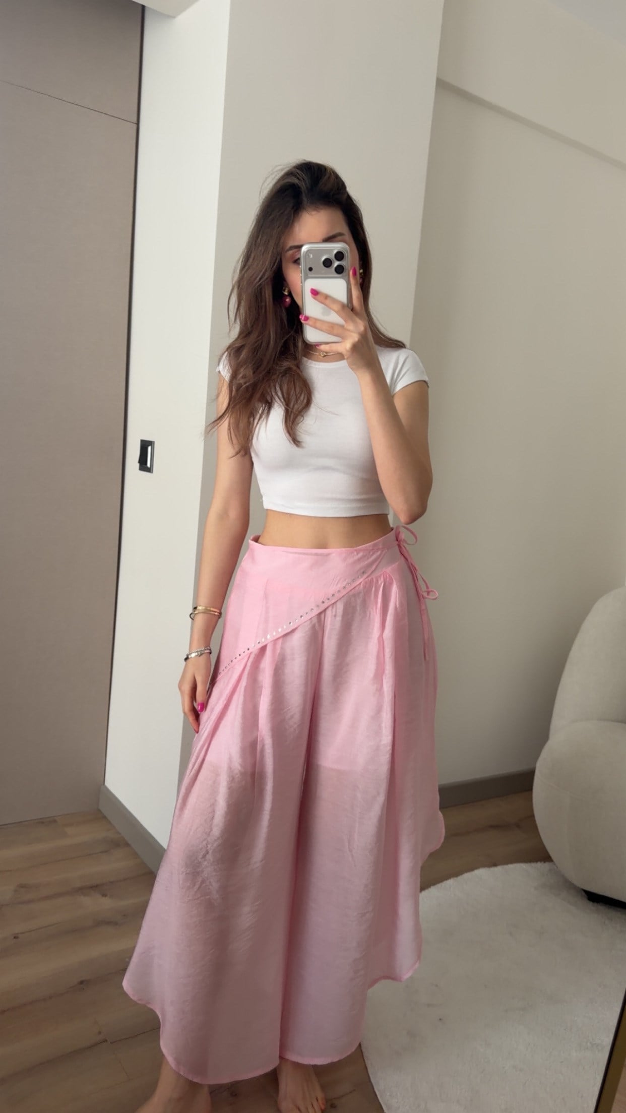 TENSEL KUMAŞ PEMBE MANİFESTT PANTOLON