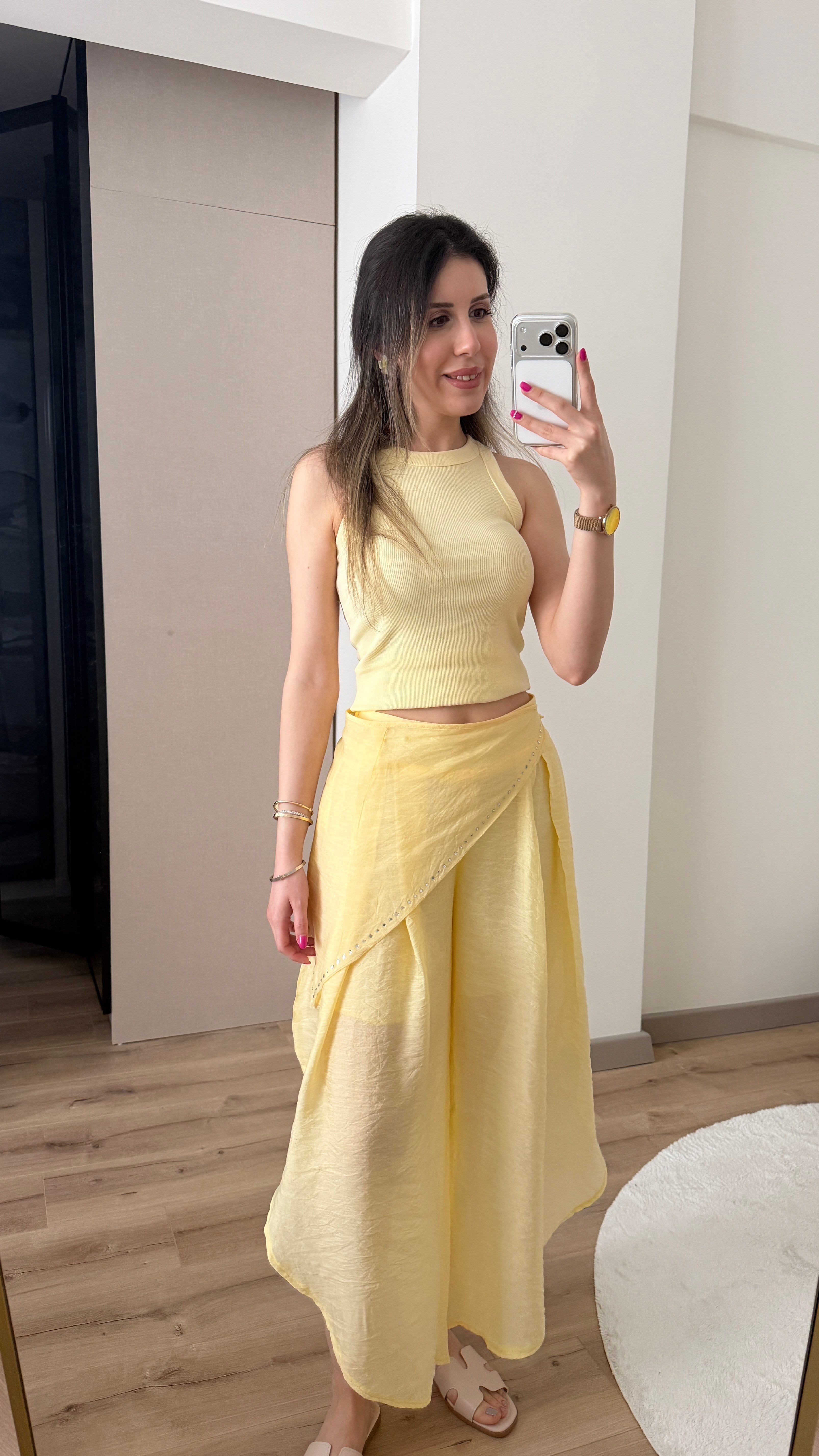 TENSEL KUMAŞ SARI MANİFESTT PANTOLON