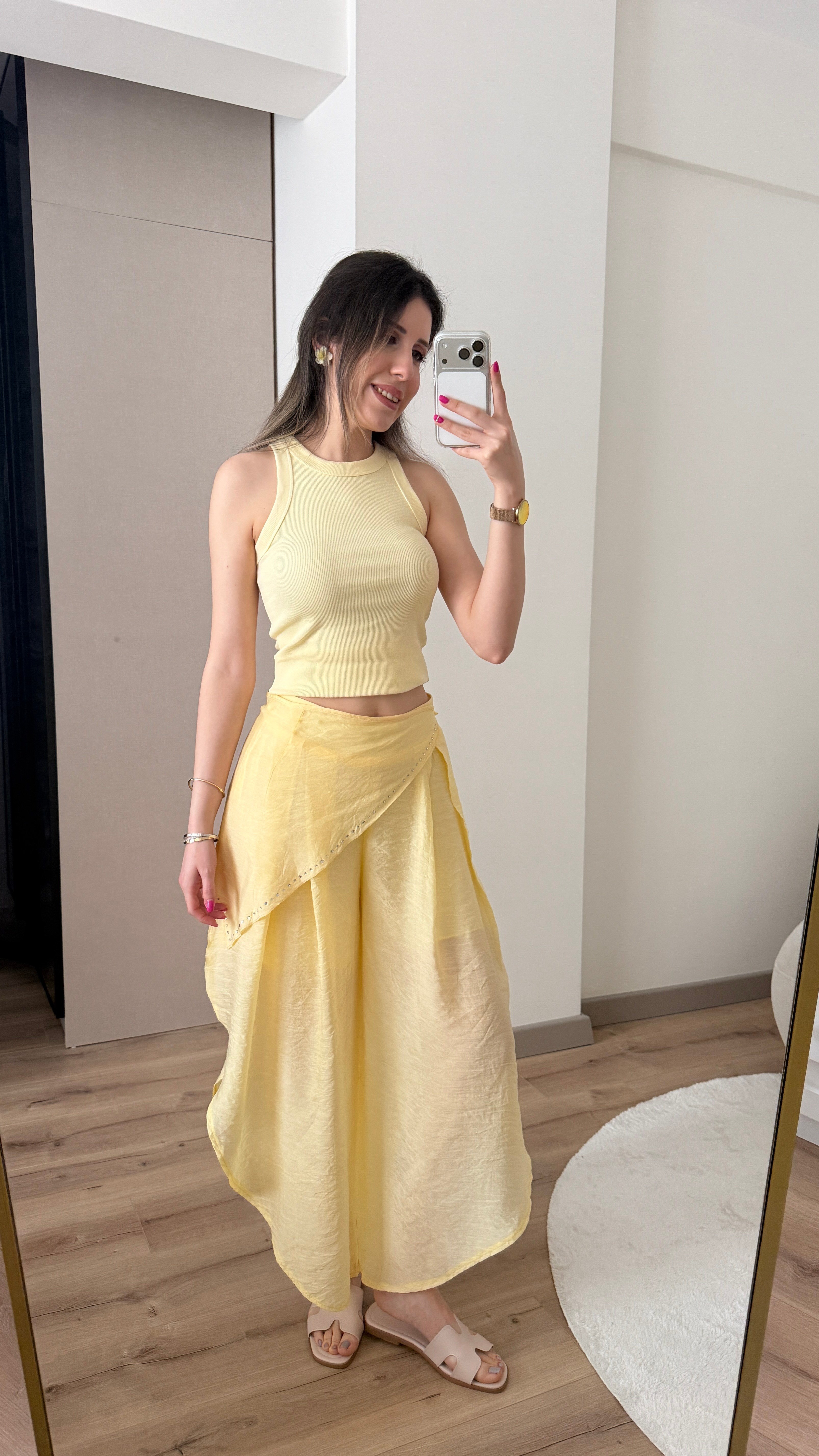 TENSEL KUMAŞ SARI MANİFESTT PANTOLON