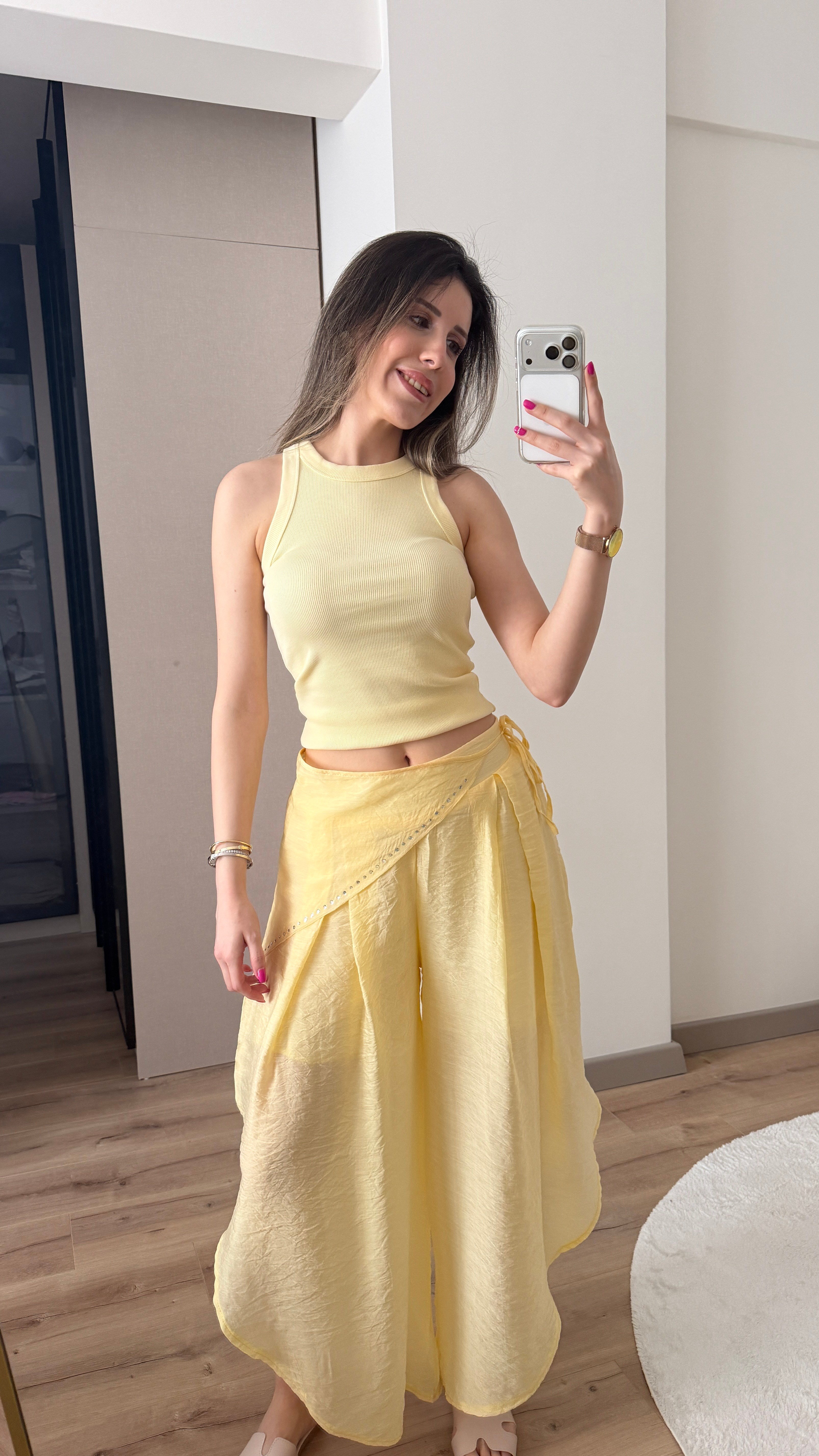 TENSEL KUMAŞ SARI MANİFESTT PANTOLON