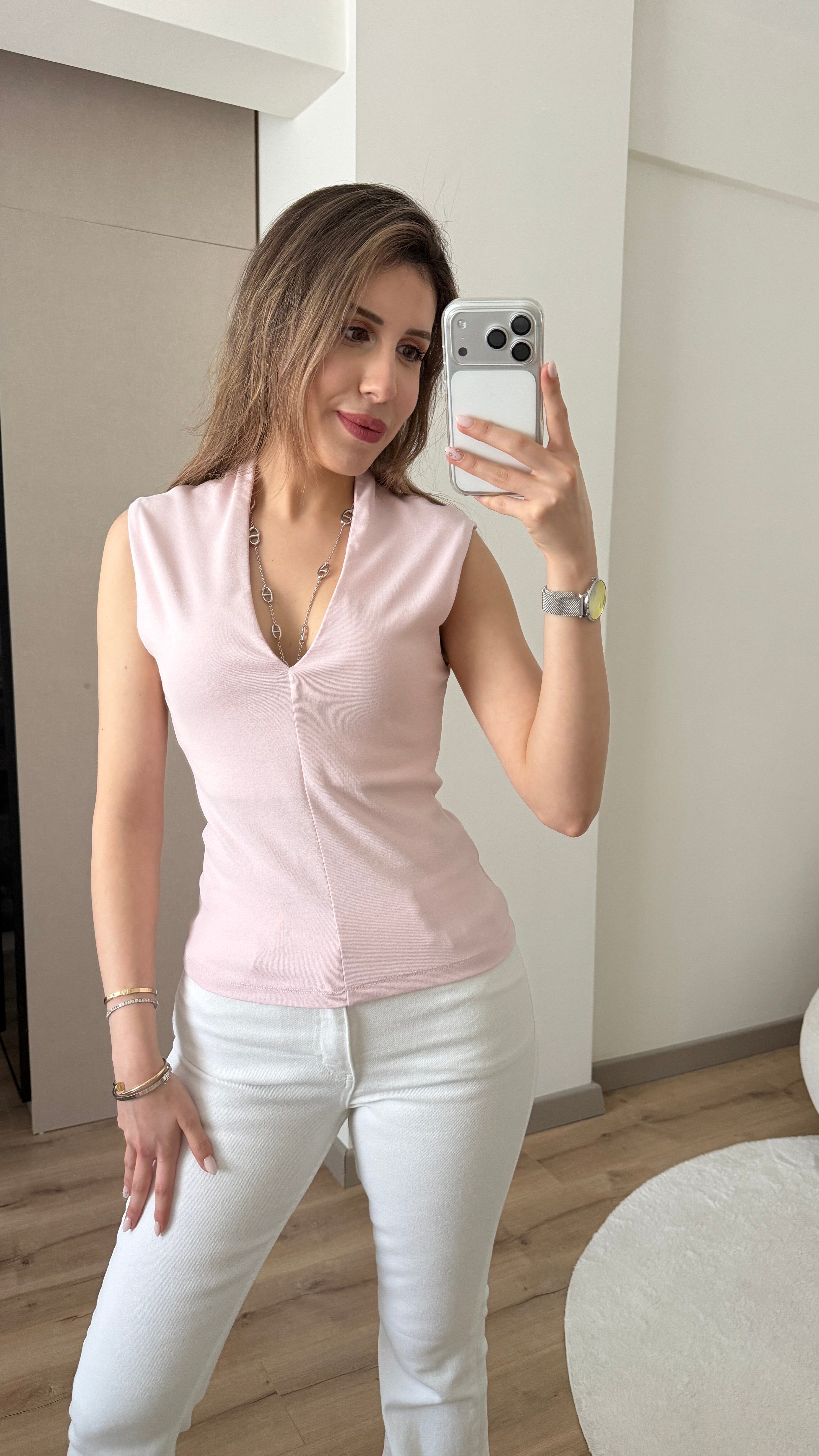 V YAKA MARKA MODEL PUDRA PEMBE BLUZ