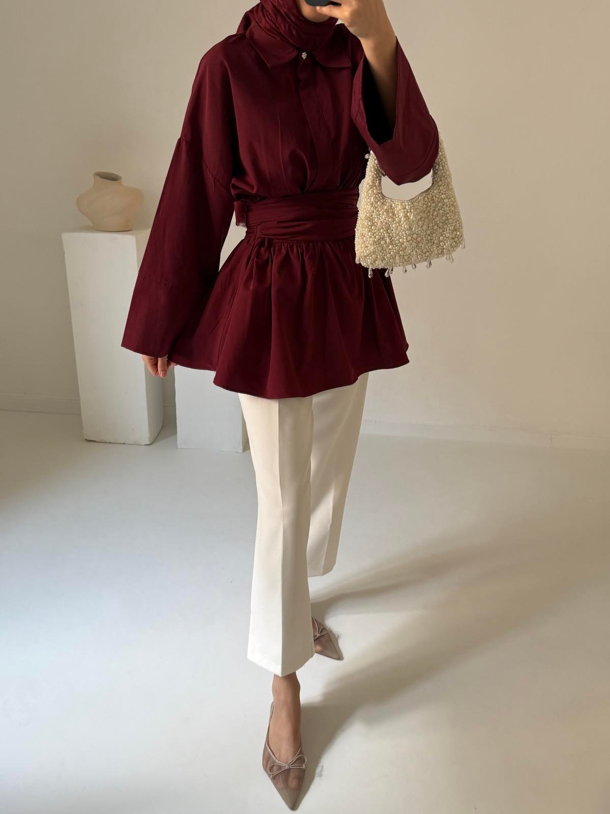 Bağlamalı Poplin Gömlek - Bordo