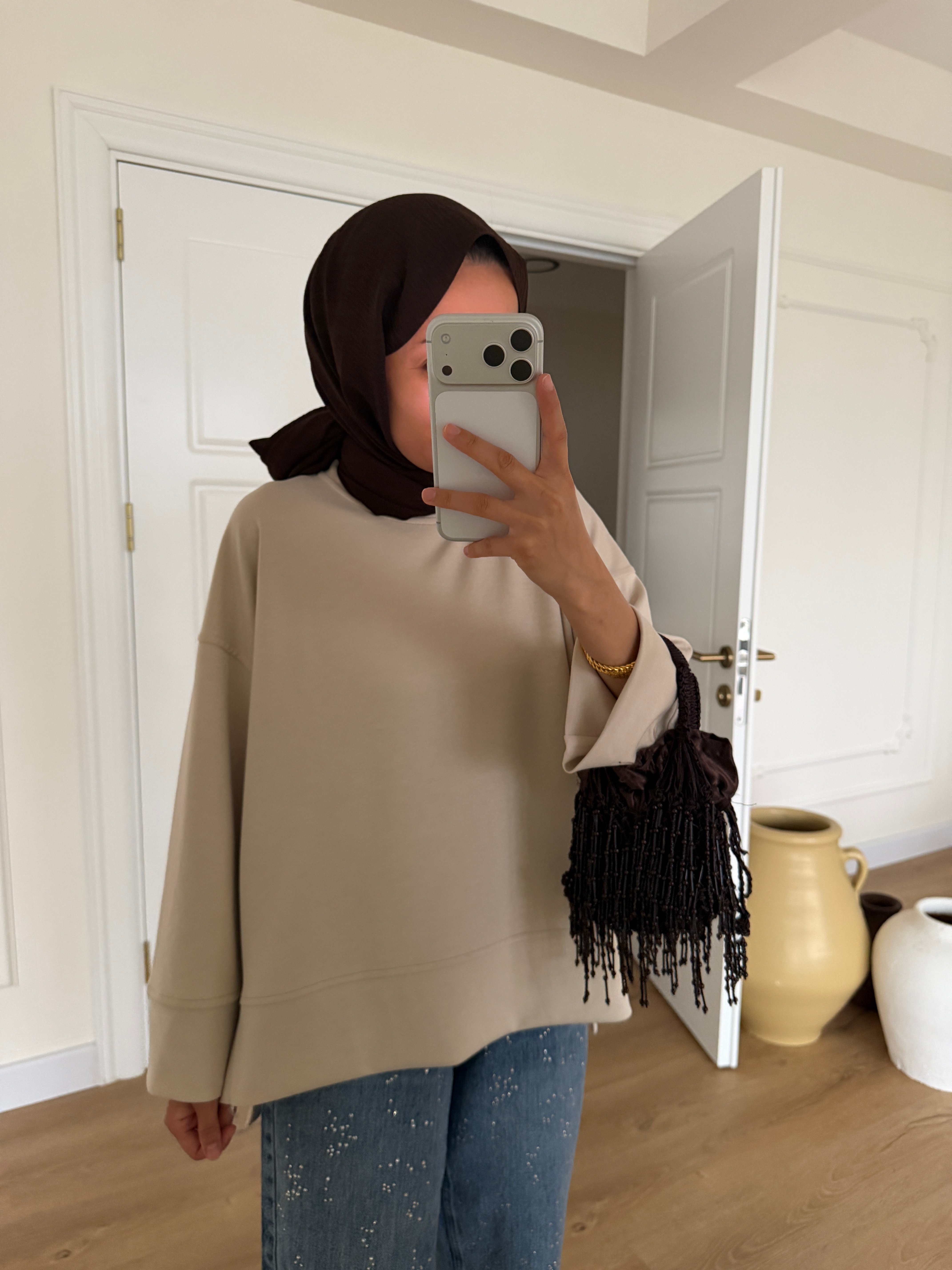 Basic Oversize Tunik - Bej