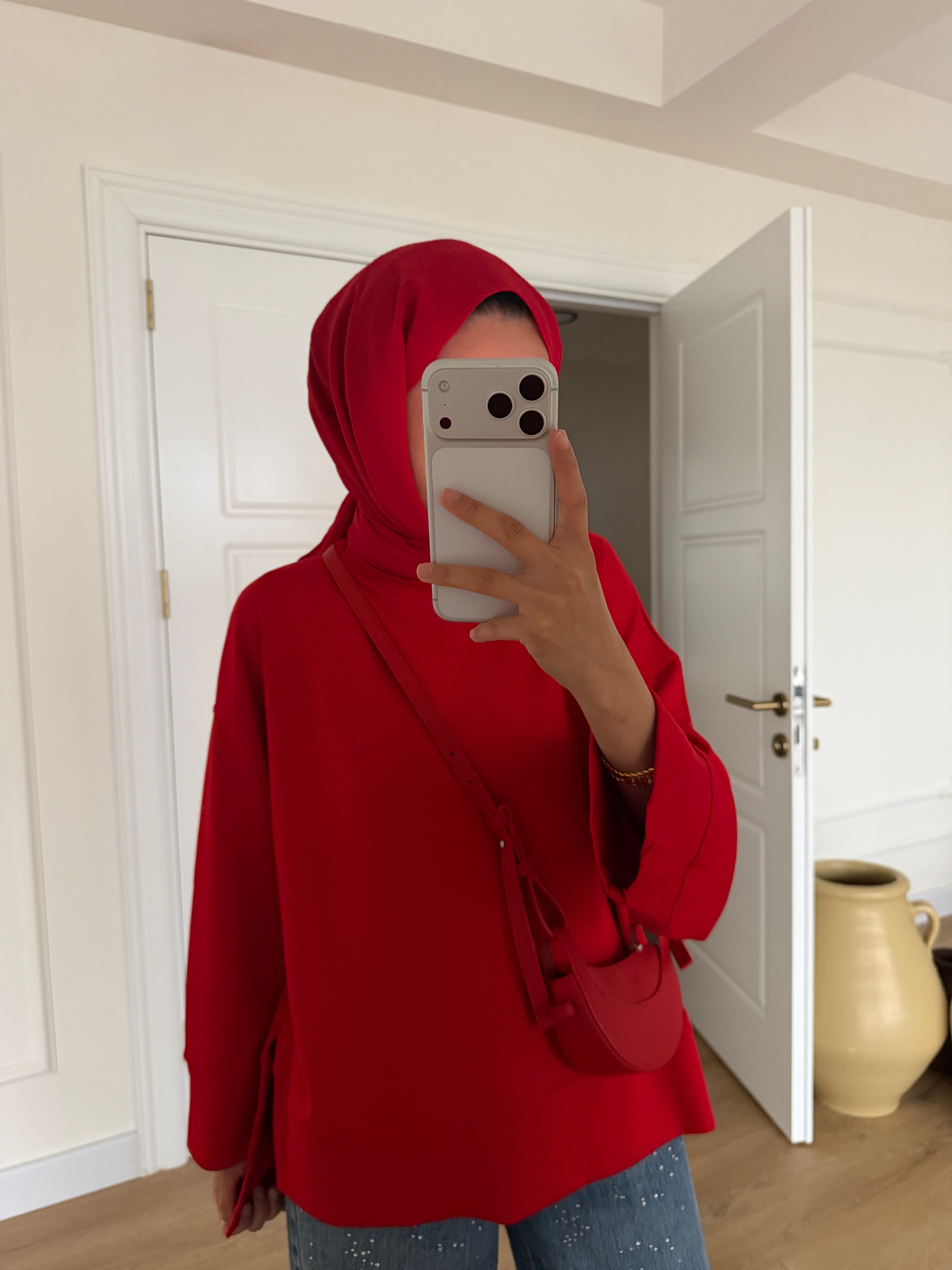 Basic Oversize Tunik - Kırmızı