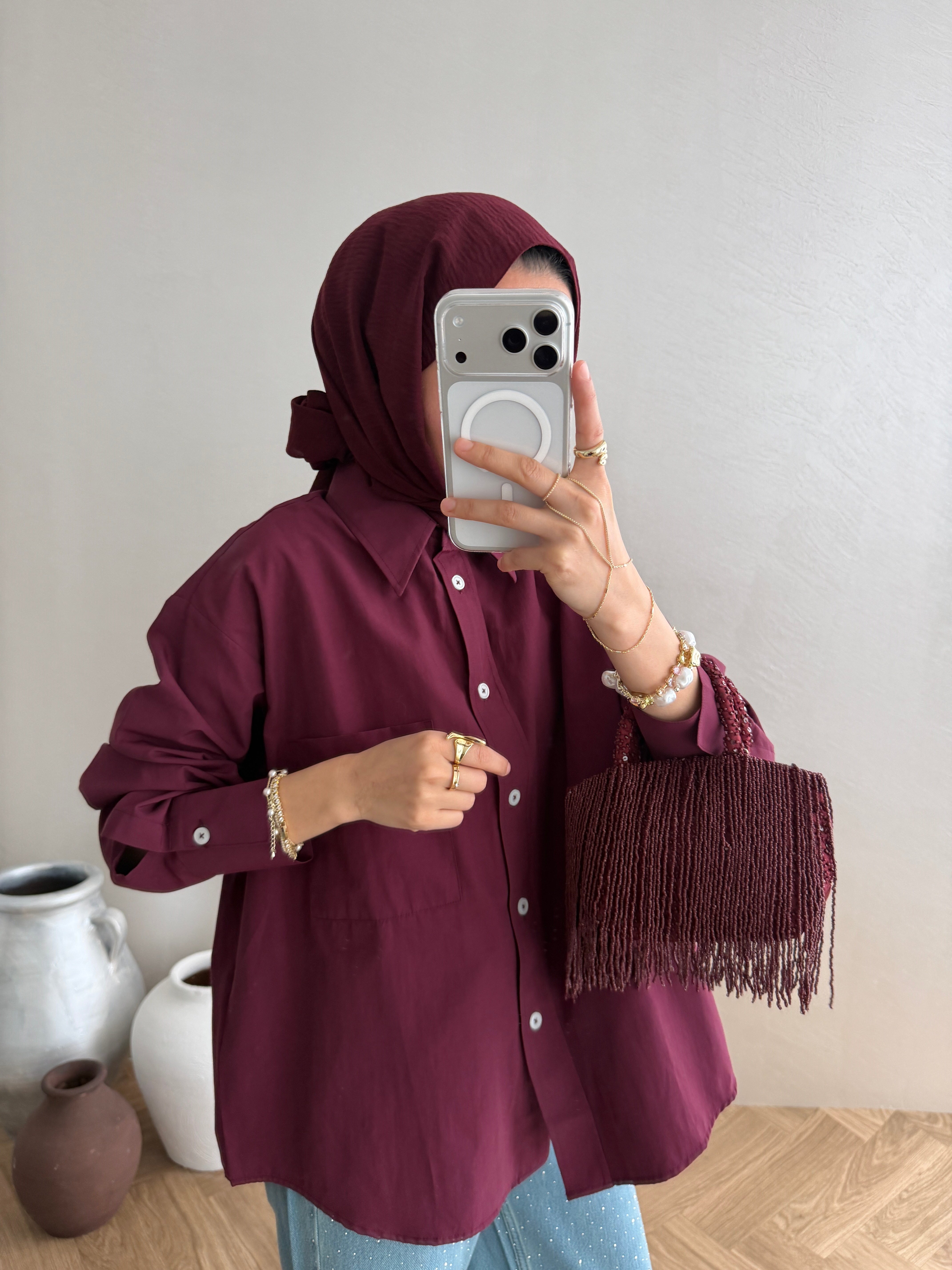 Basic Poplin Gömlek - Bordo