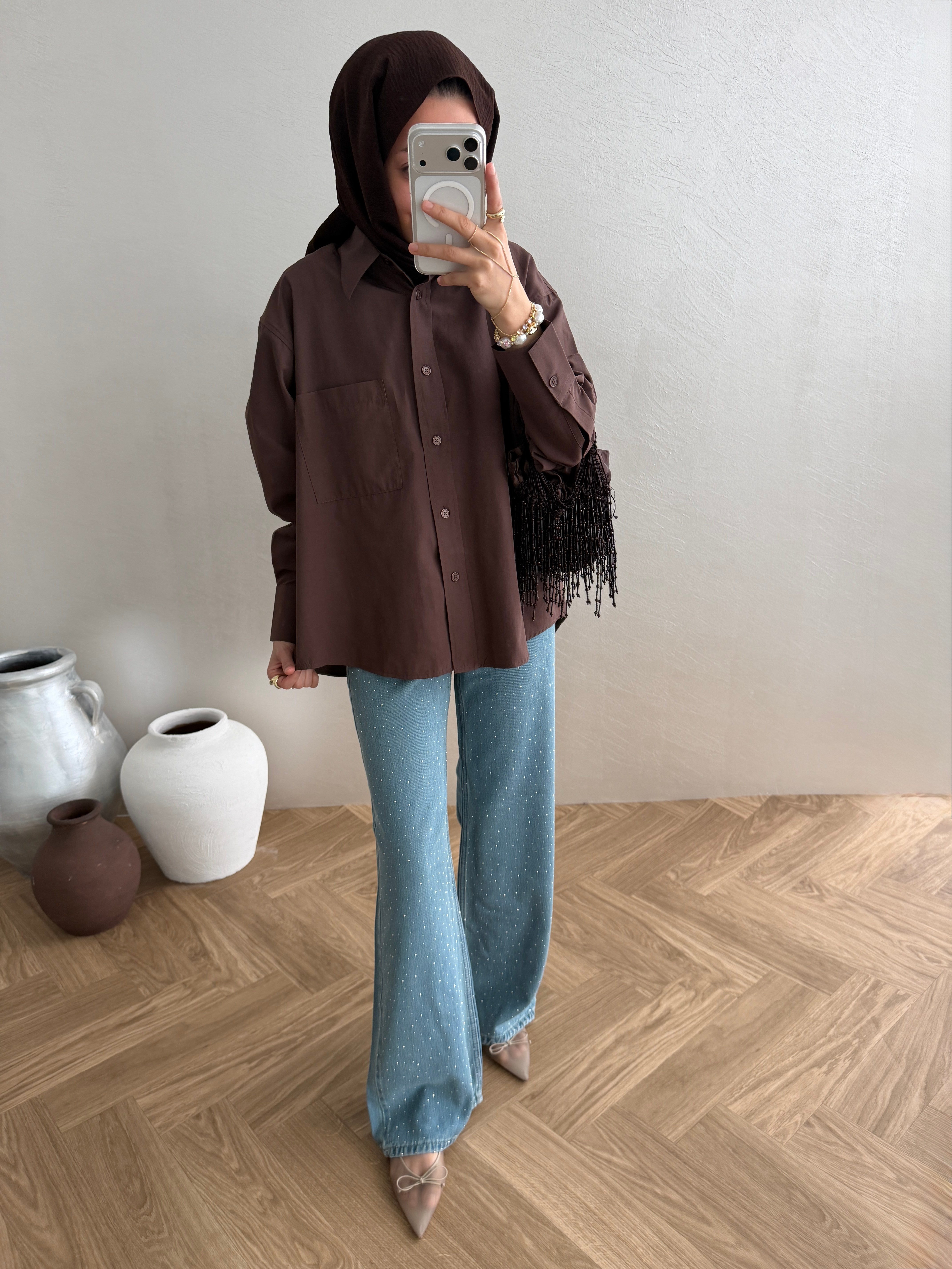 Basic Poplin Gömlek - Kahve