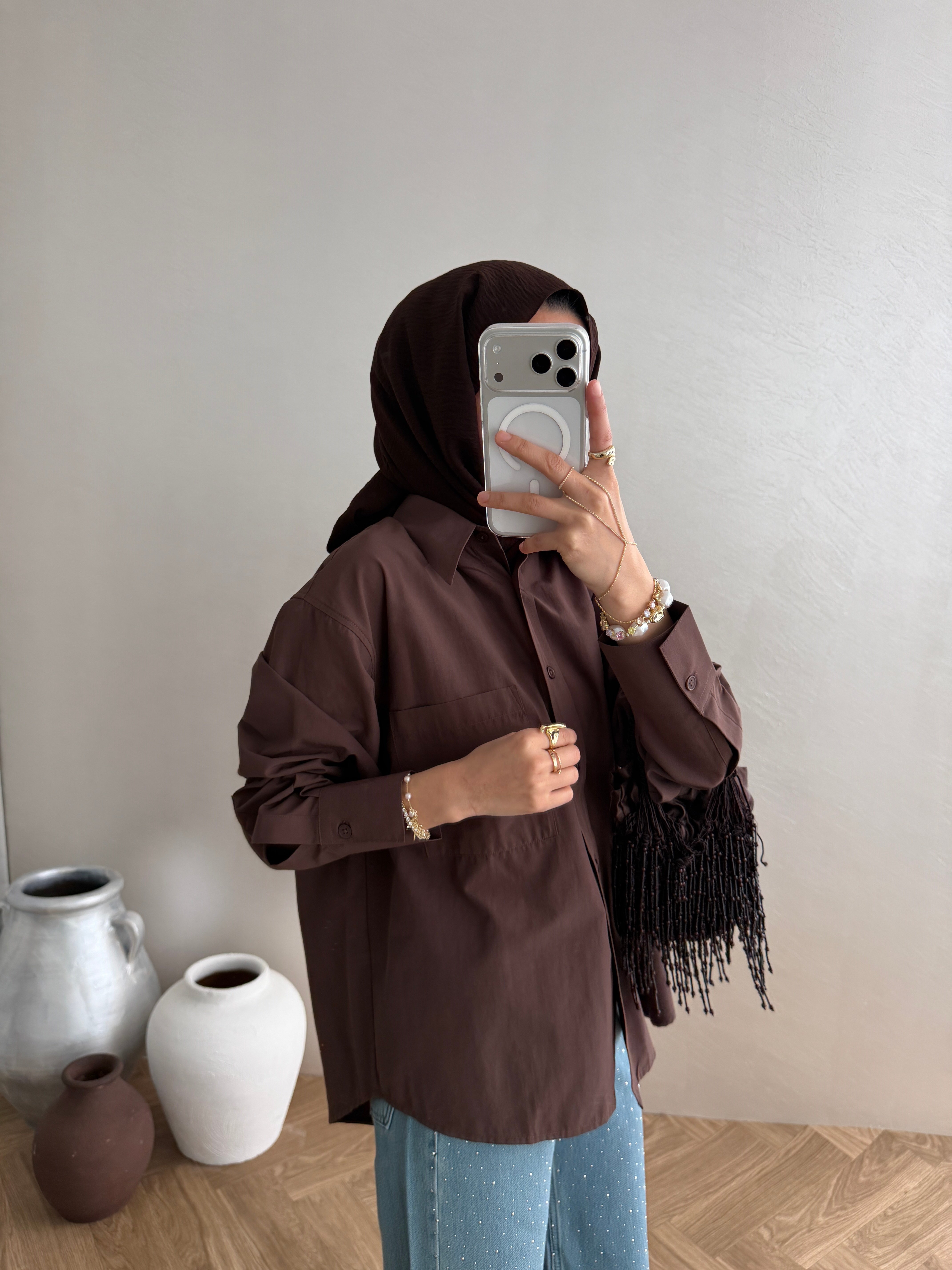 Basic Poplin Gömlek - Kahve