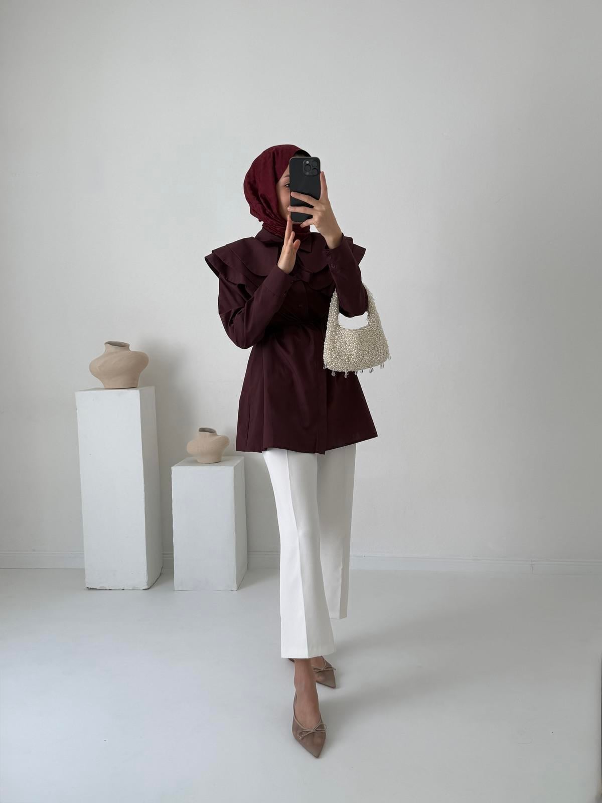 Brode Poplin Gömlek - Bordo 