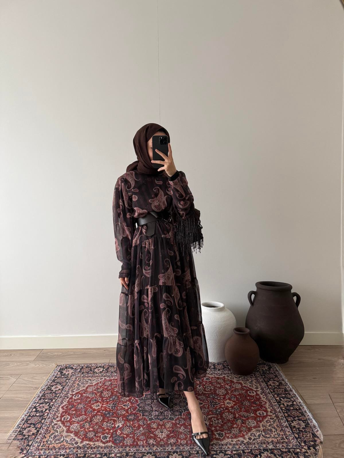 Dama Şifon Elbise - Kahve