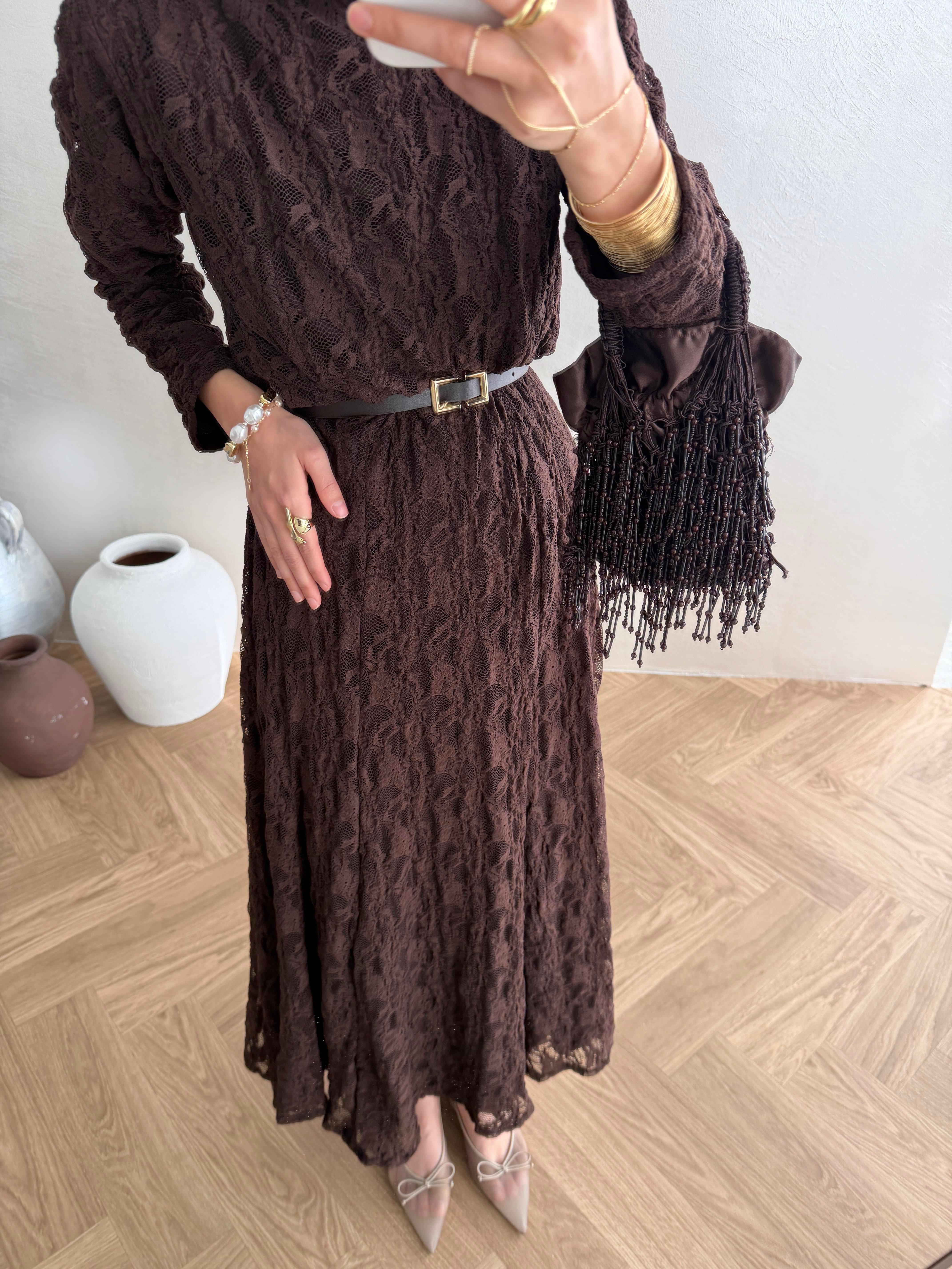 Dantelli Elbise - Kahve