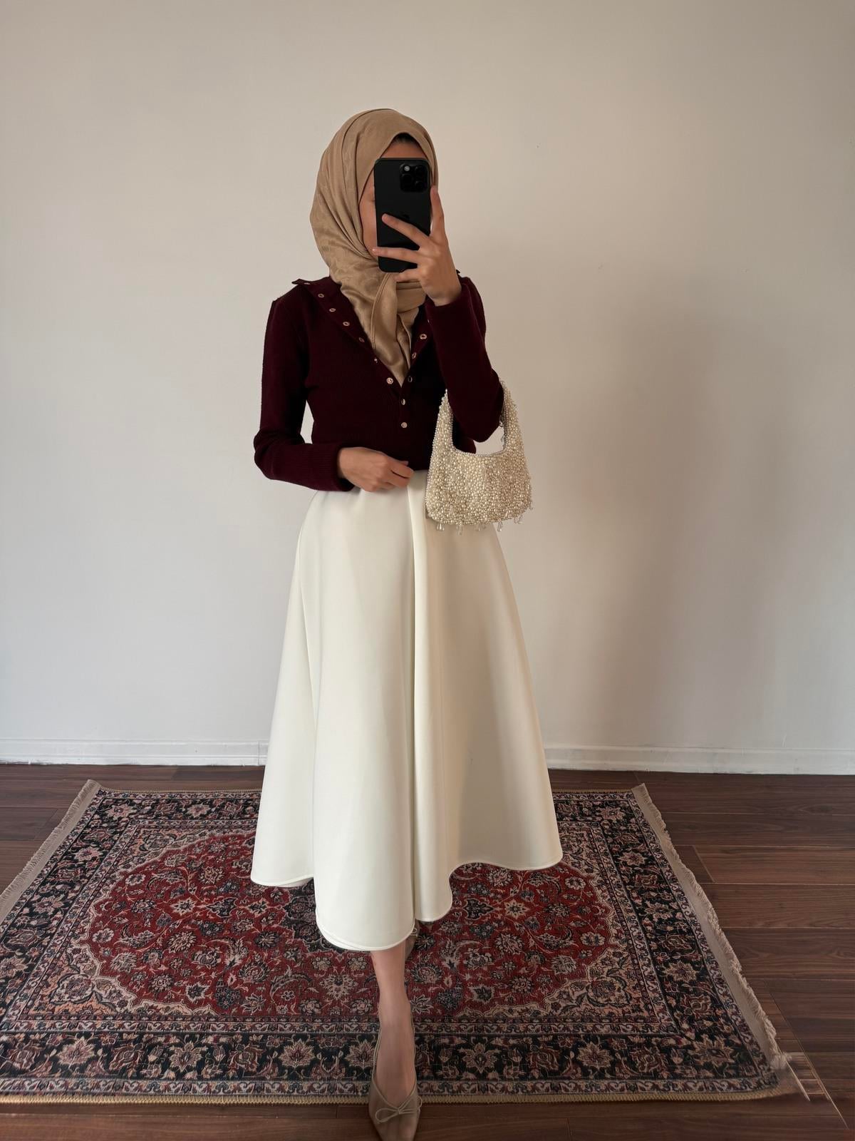 Düğmeli Triko Kazak - Bordo