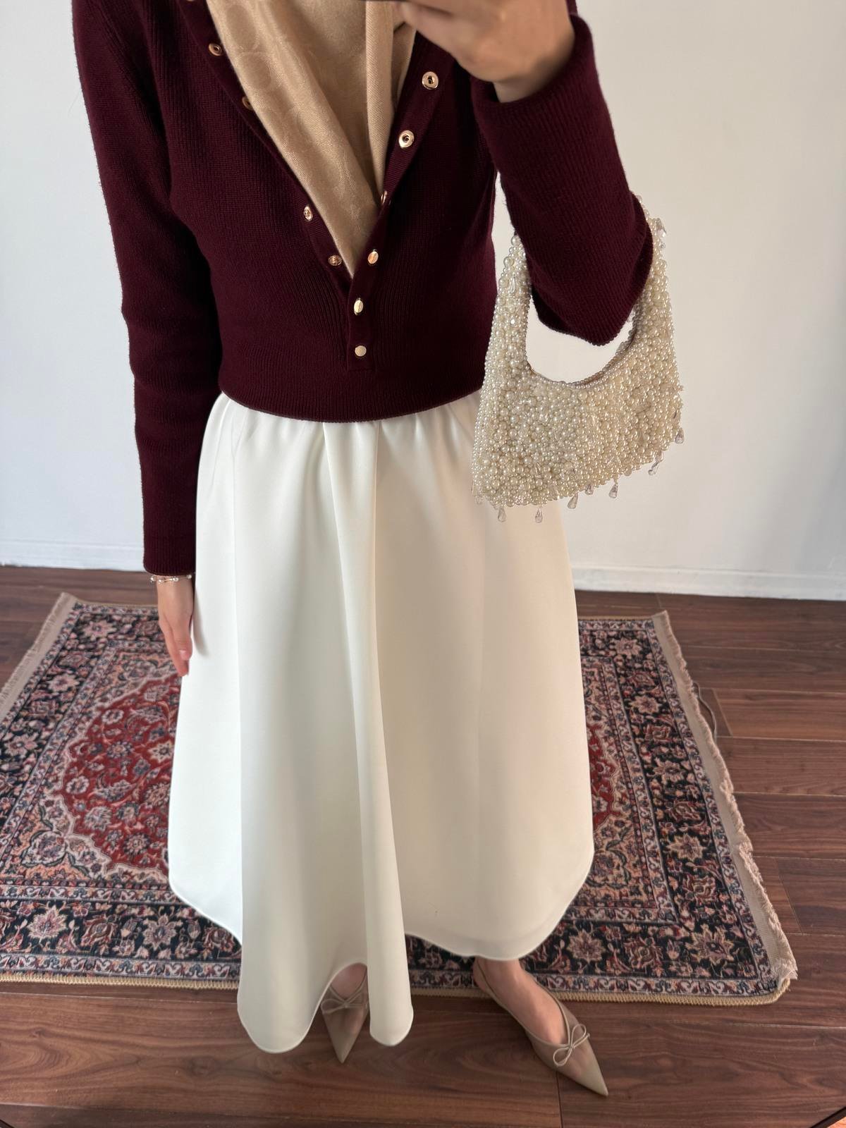 Düğmeli Triko Kazak - Bordo