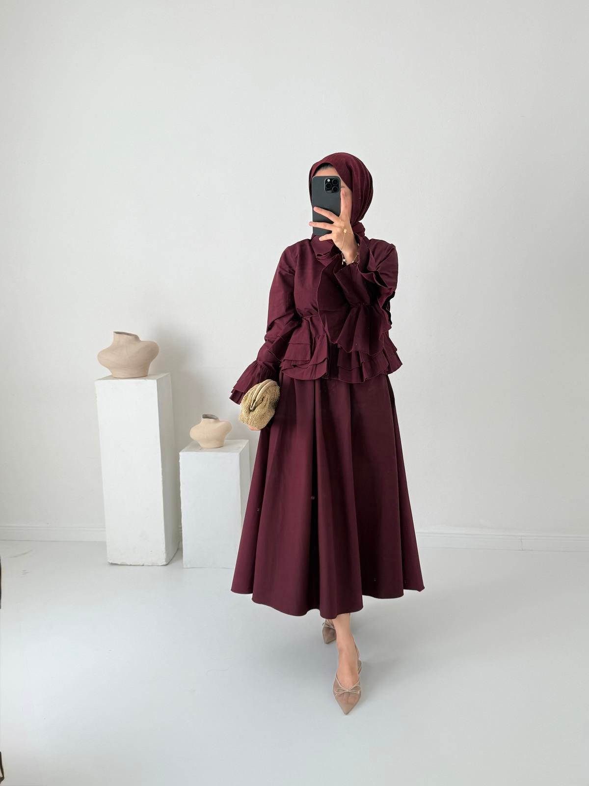 Esila Poplin Takım - Bordo