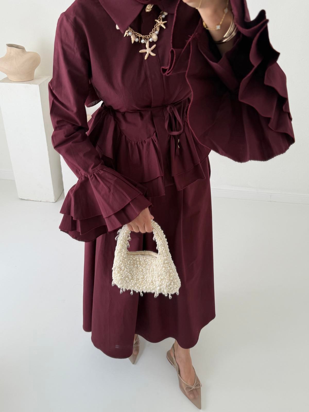 Esila Poplin Takım - Bordo