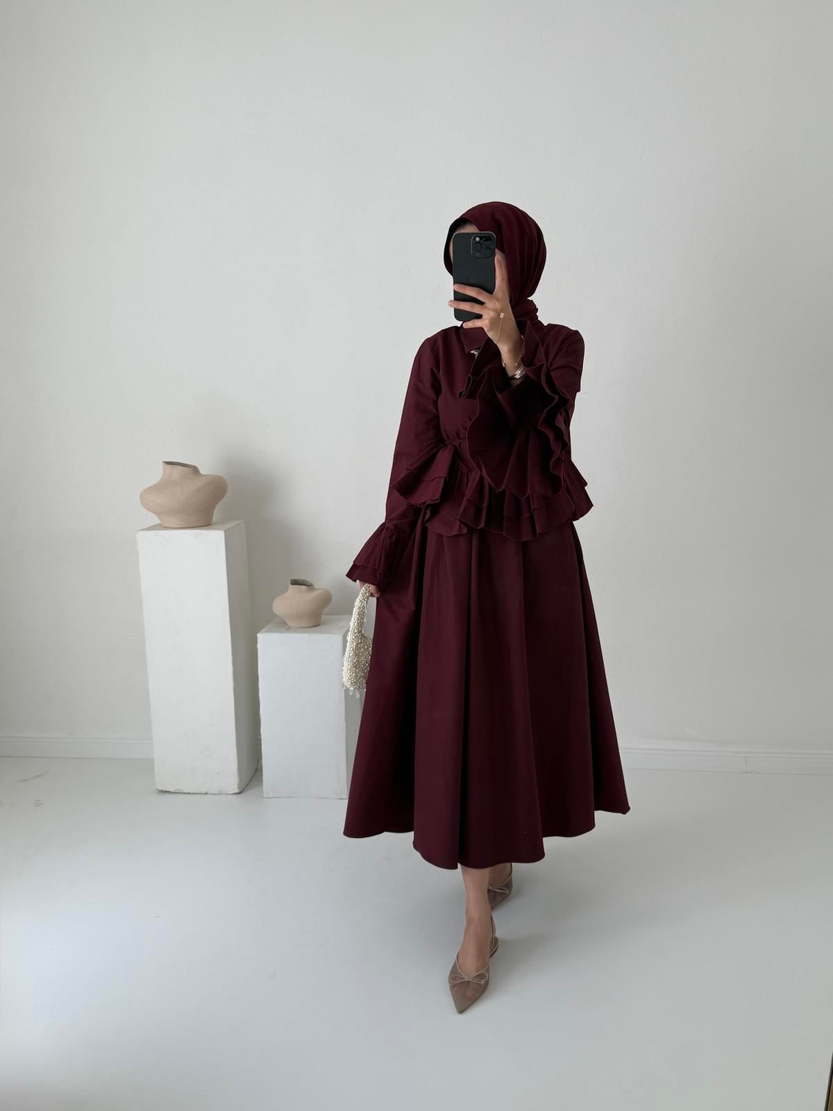 Esila Poplin Takım - Bordo