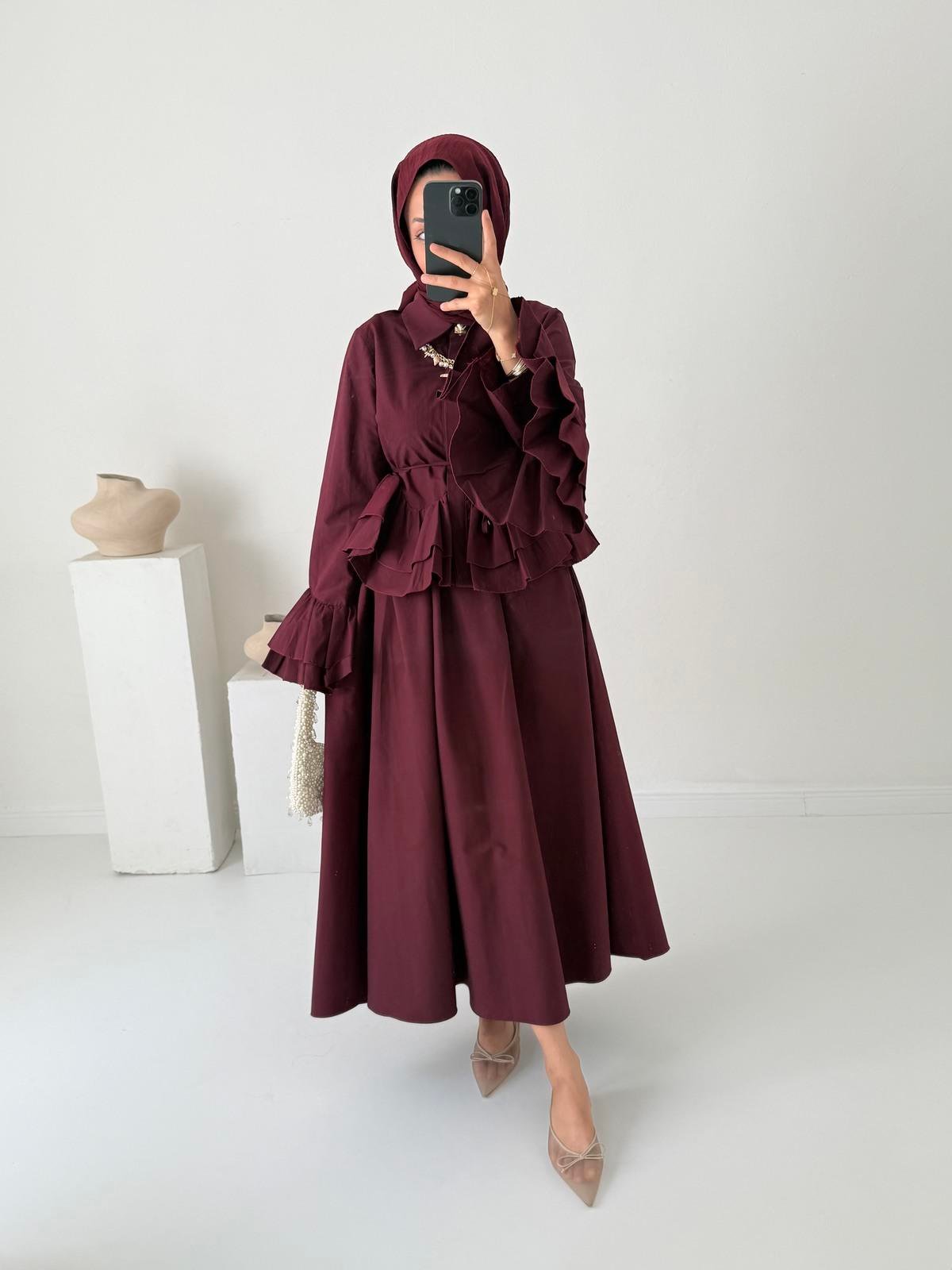 Esila Poplin Takım - Bordo