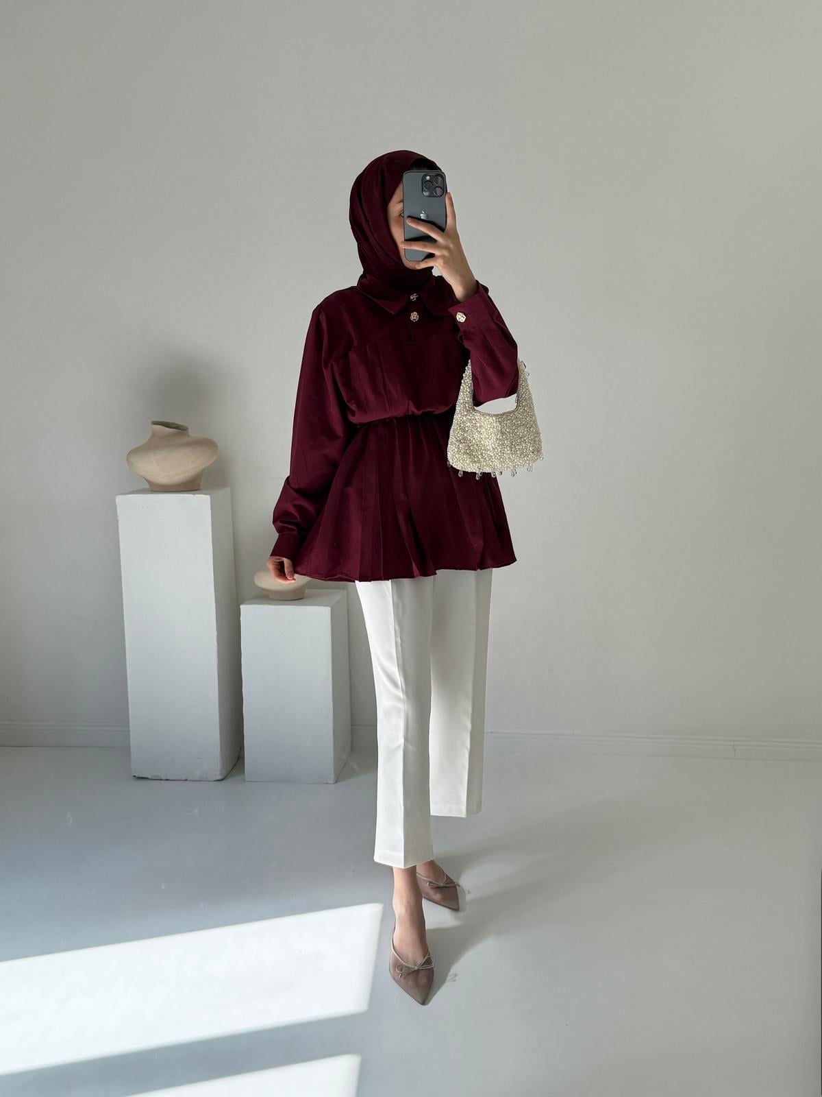 Eva Piliseli Gömlek - Bordo