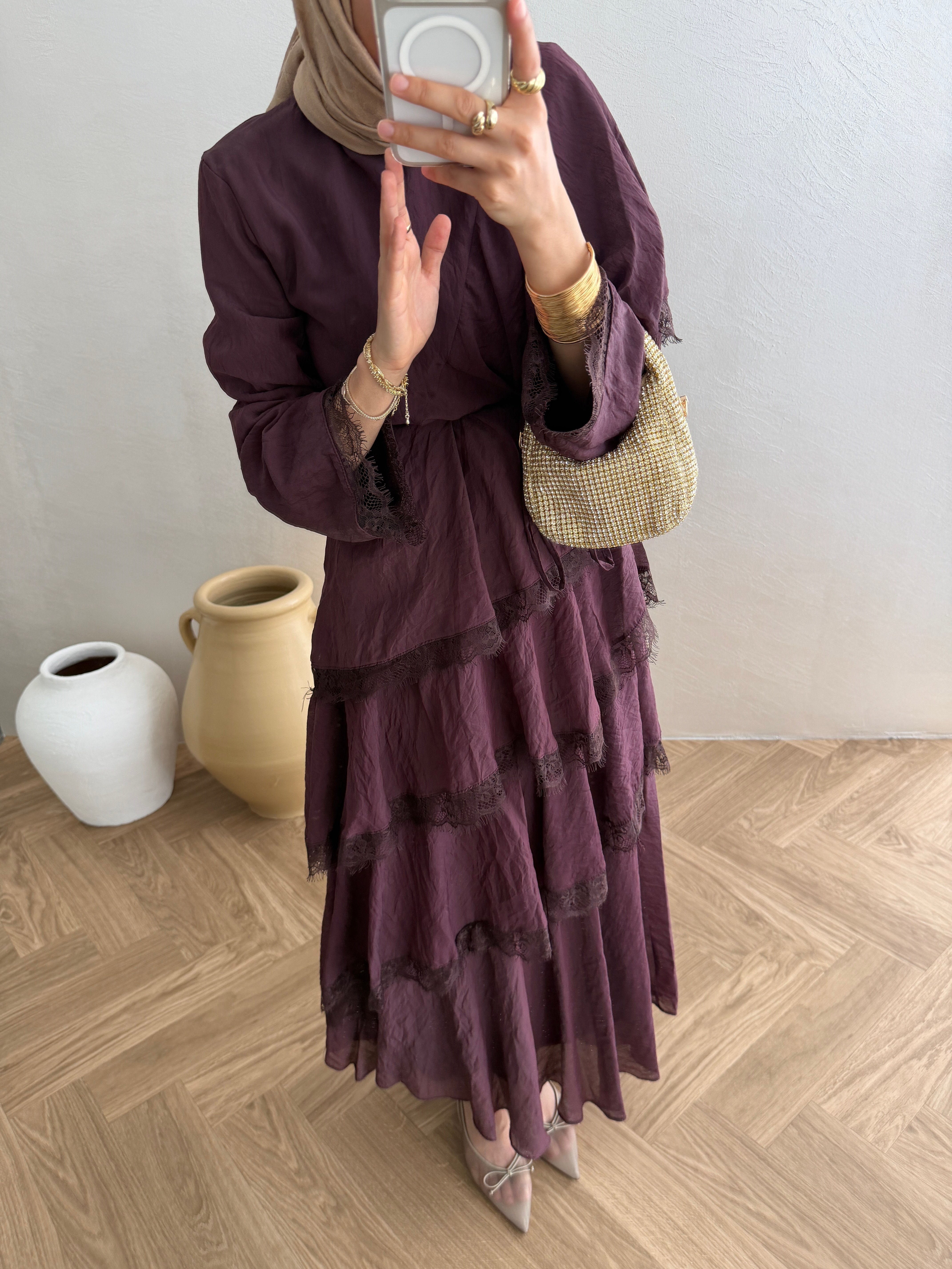 Kat Kat Dantelli Elbise - Bordo 