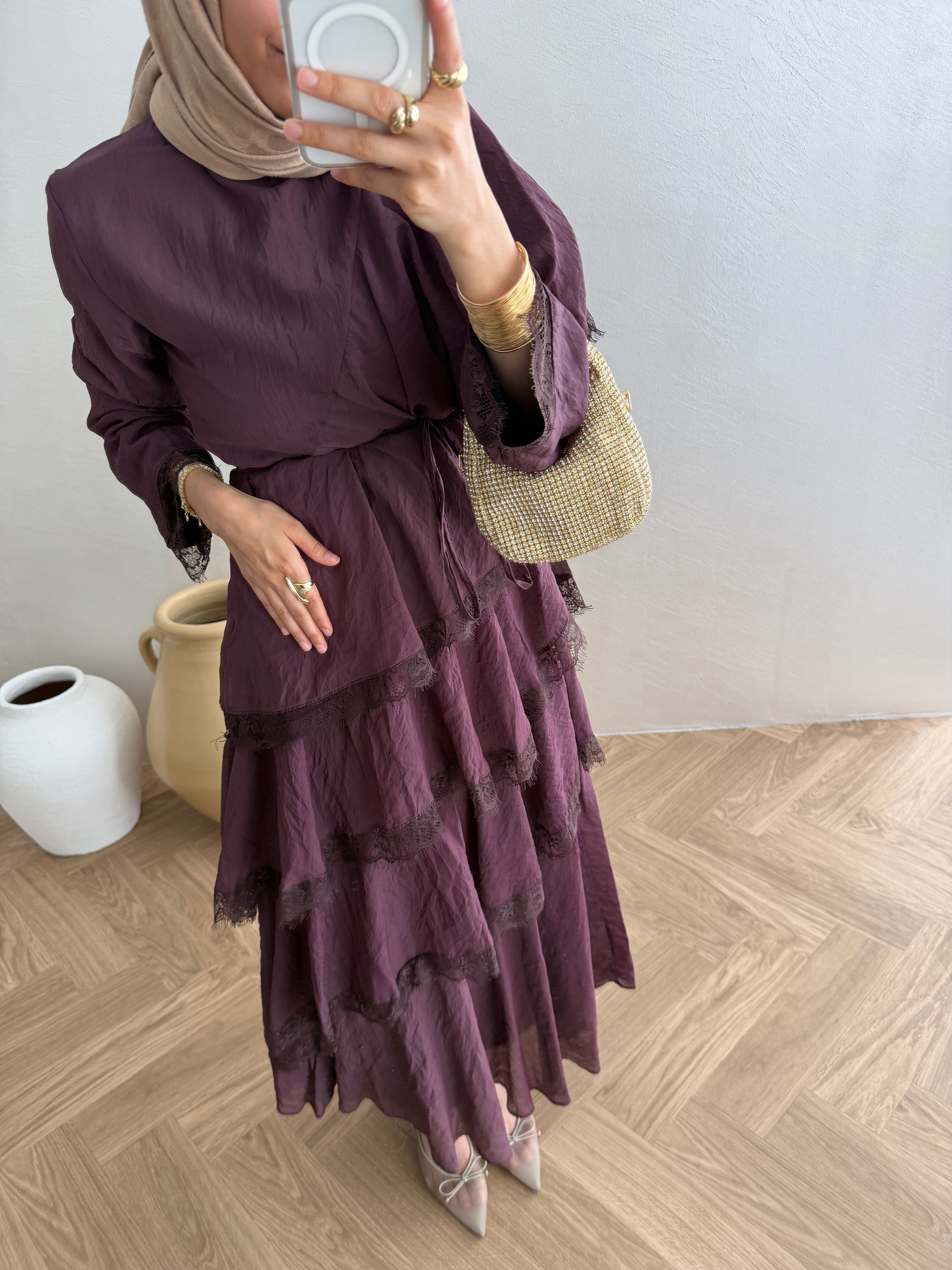 Kat Kat Dantelli Elbise - Bordo 