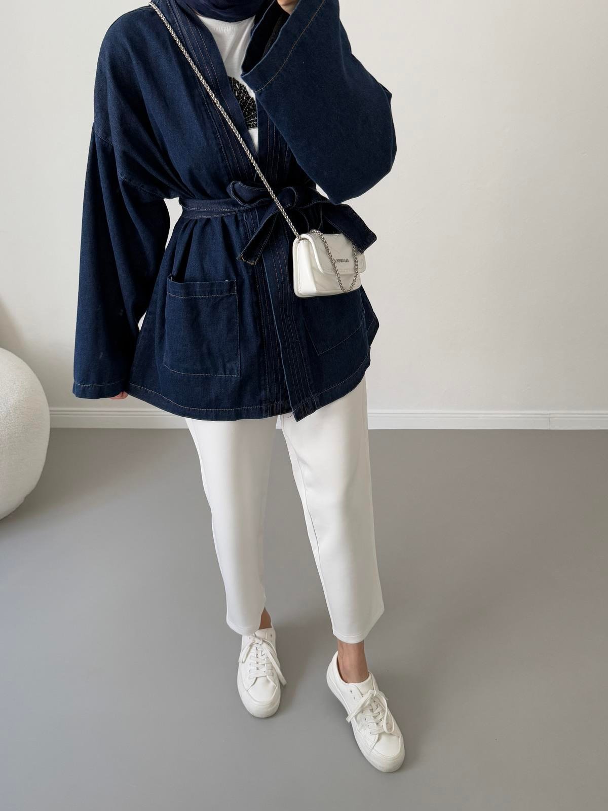 Kot Kimono Ceket - Koyu Kot