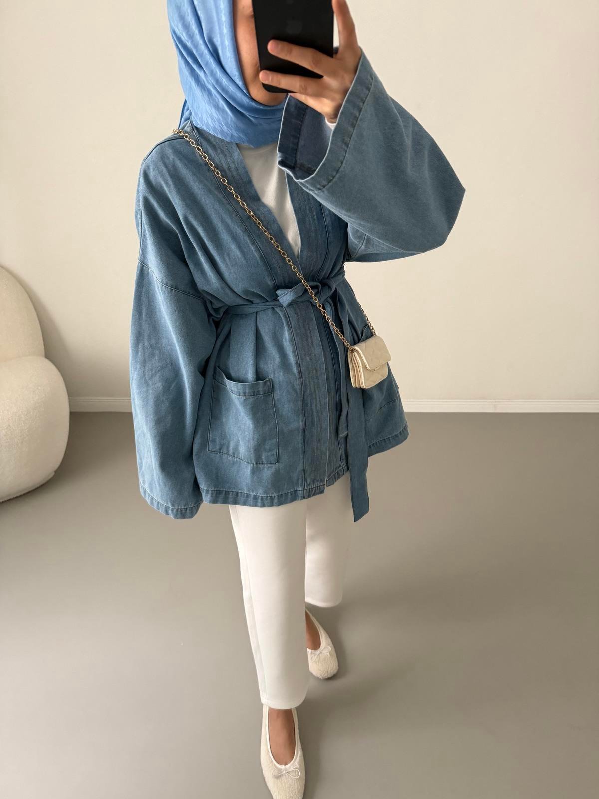 Kot Kimono Ceket - Mavi