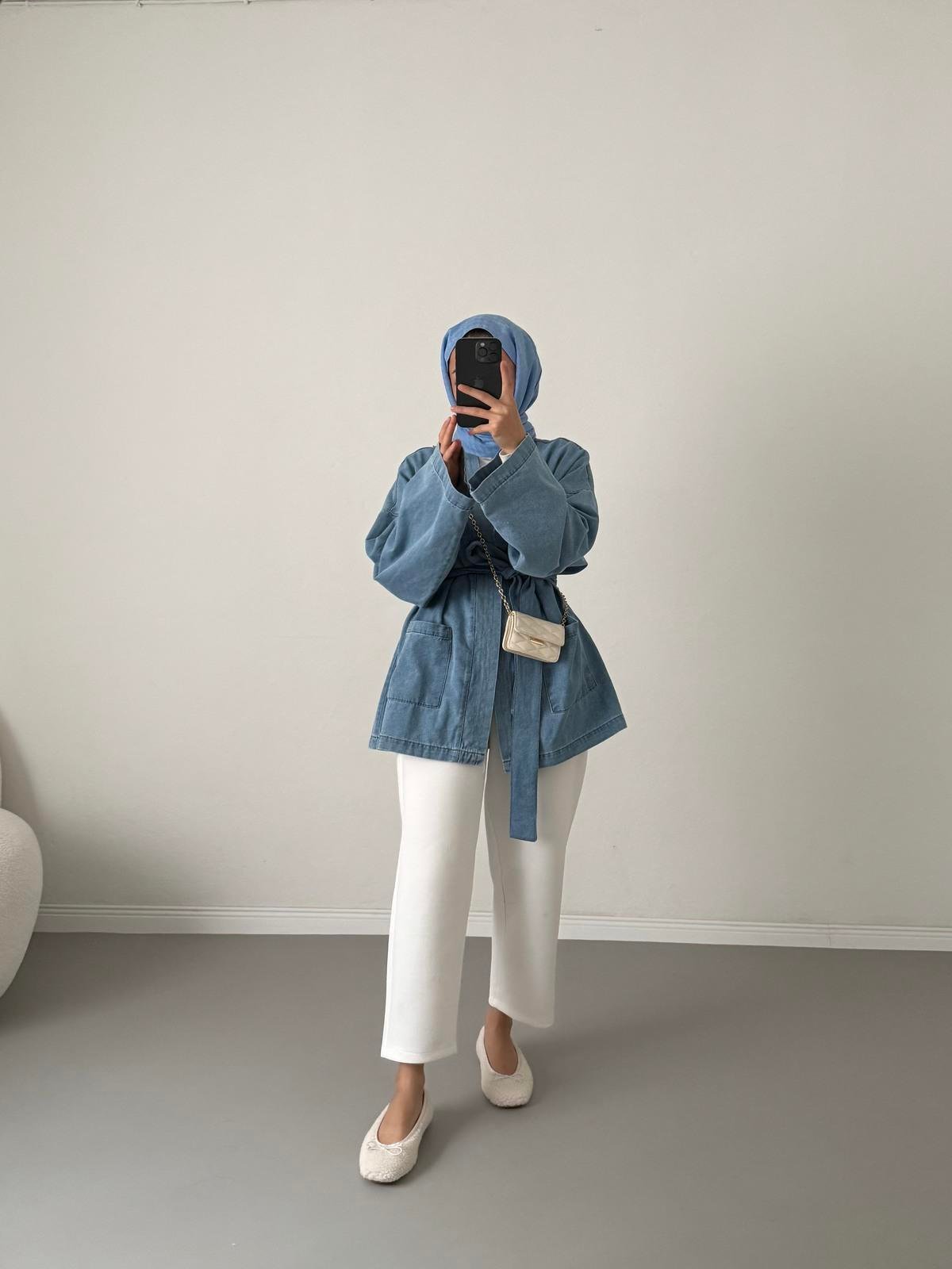 Kot Kimono Ceket - Mavi