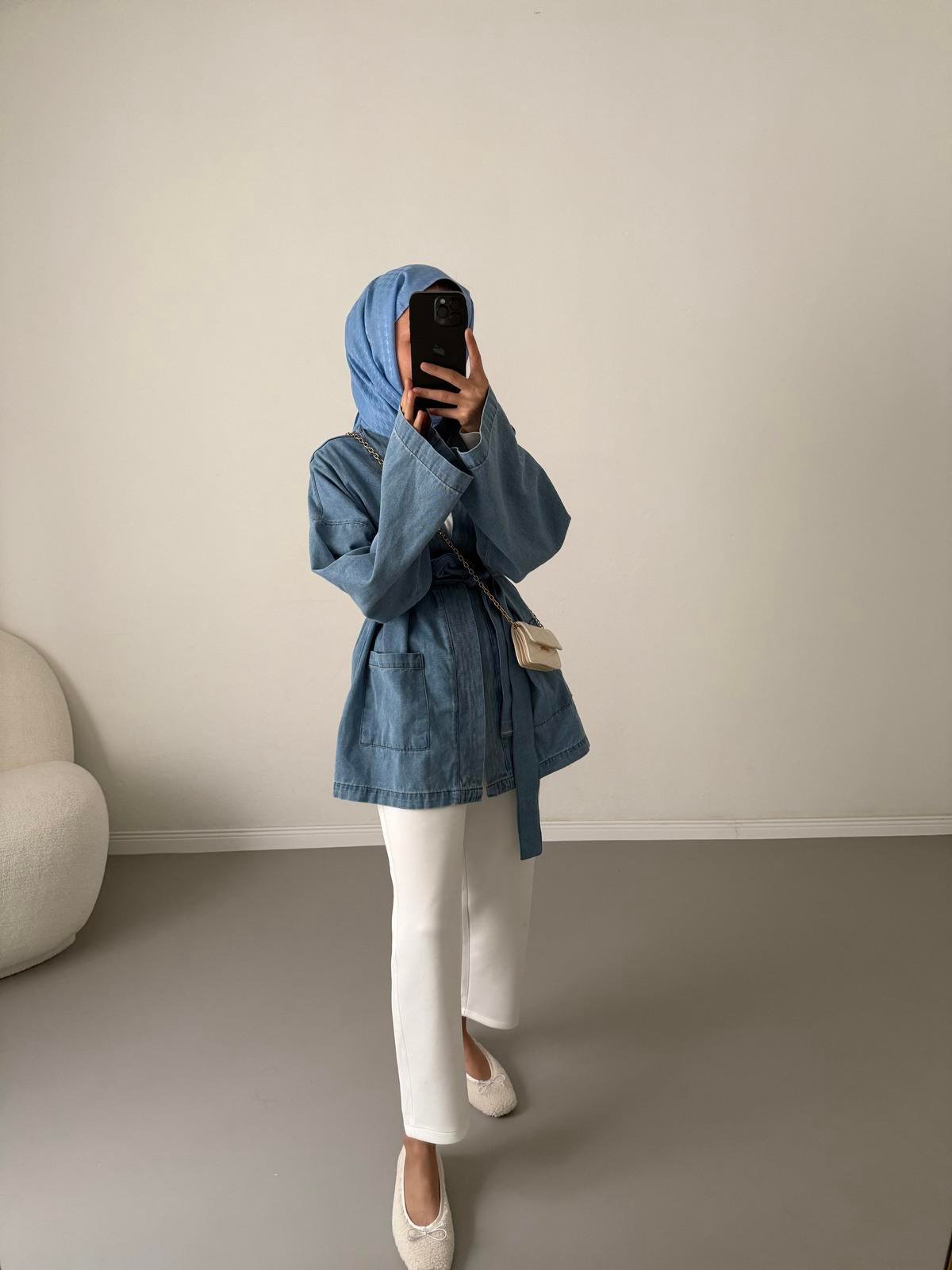 Kot Kimono Ceket - Mavi