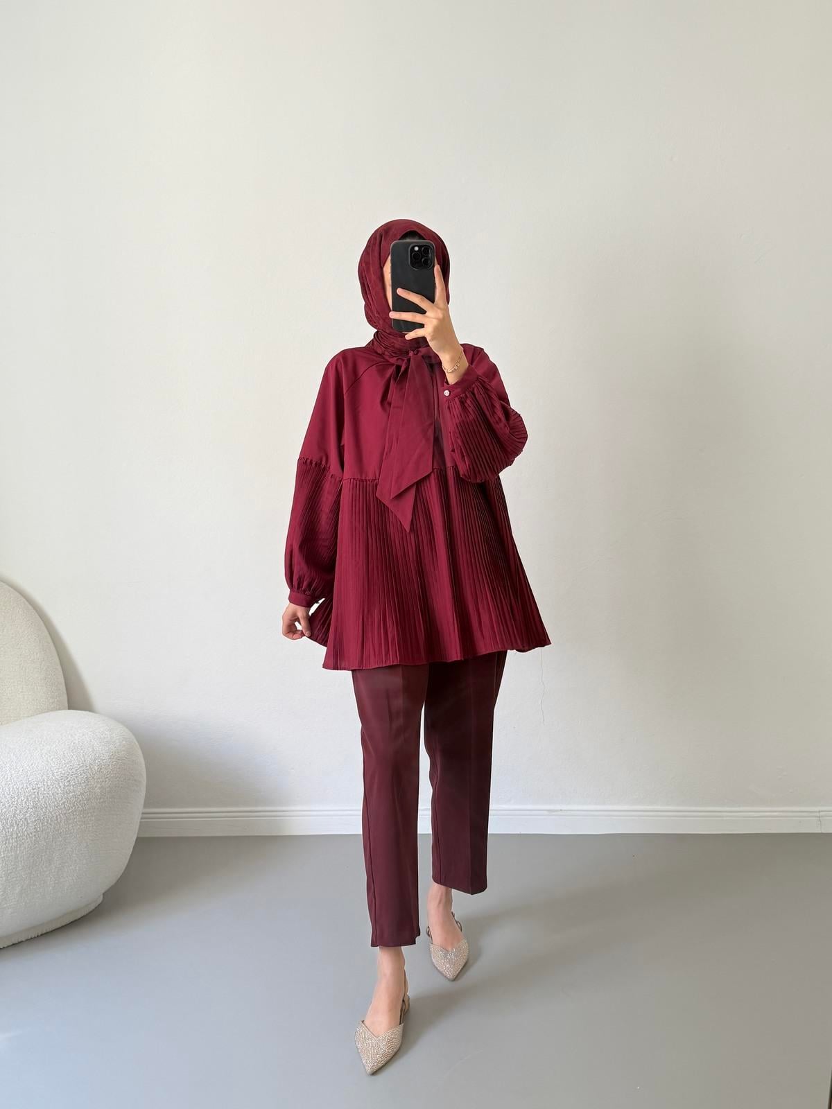 Kumaş Pantolon - Bordo 