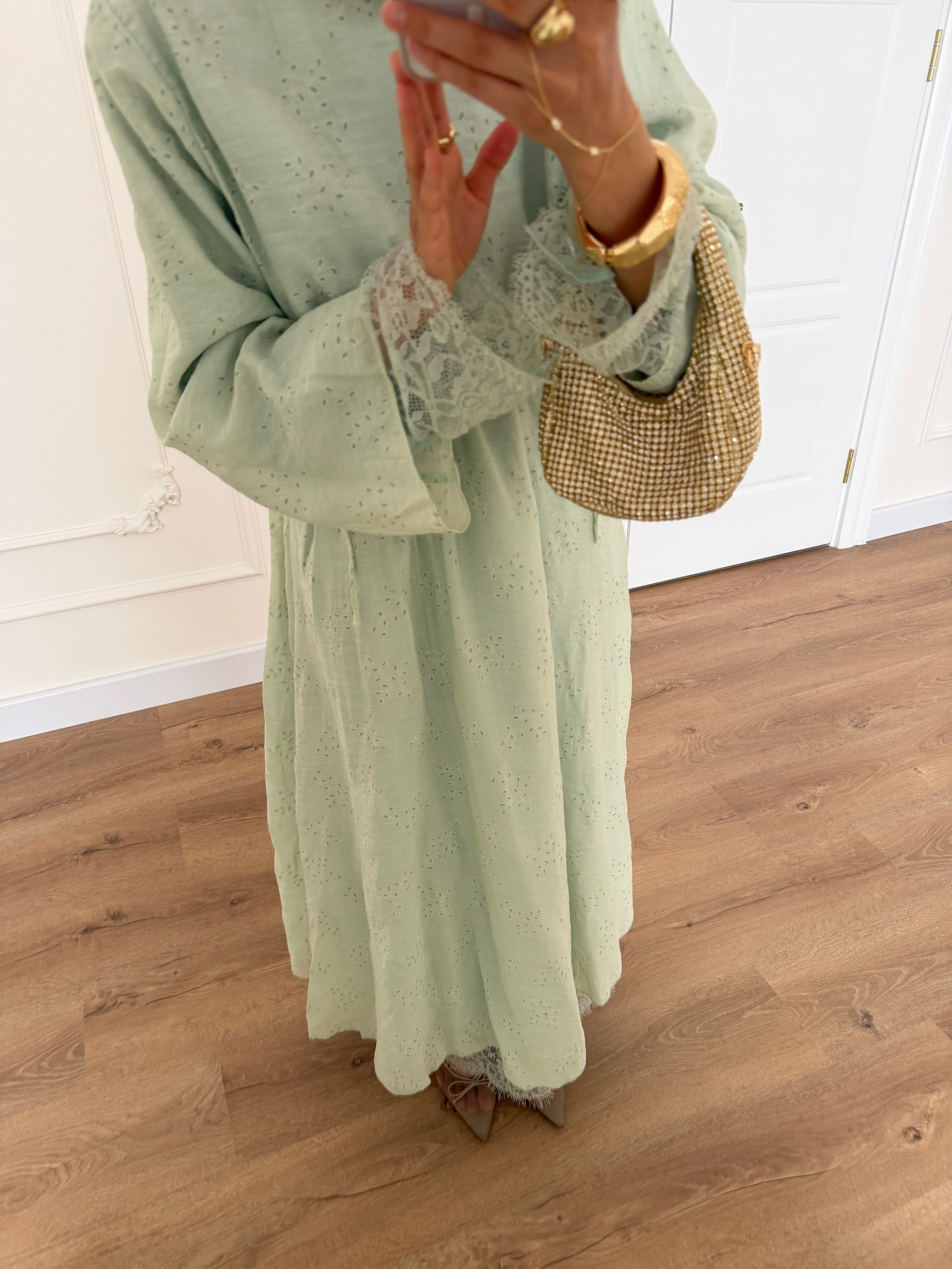 Luna Dantelli Elbise - Mint
