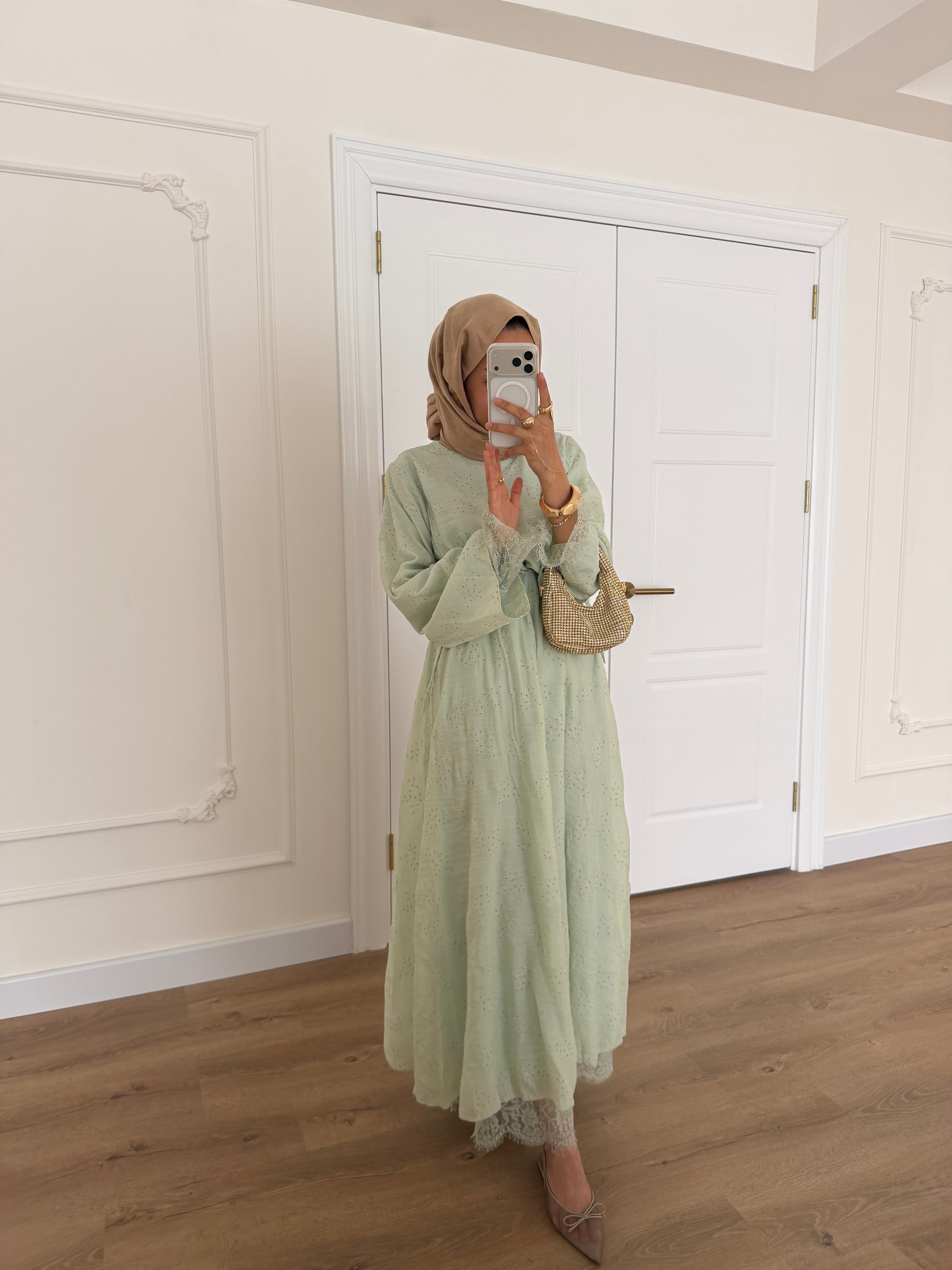 Luna Dantelli Elbise - Mint