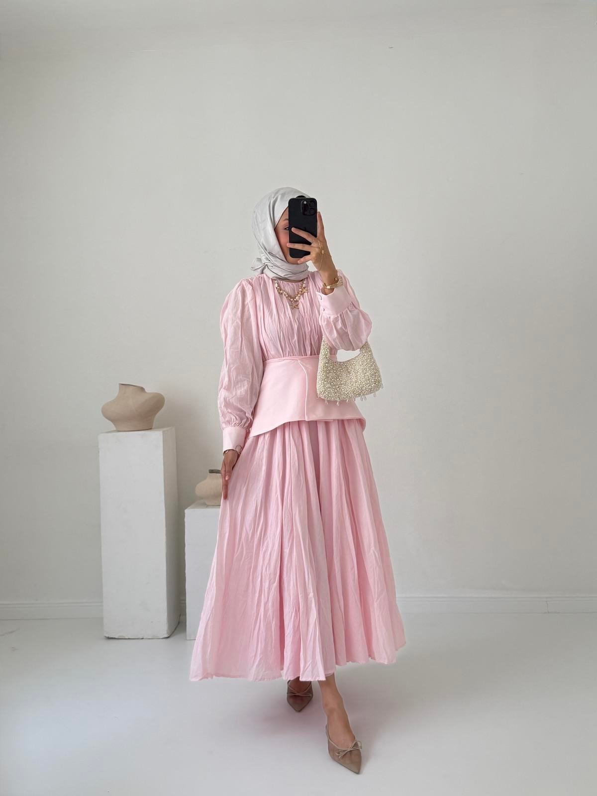 Mia Keten Elbise - Pembe