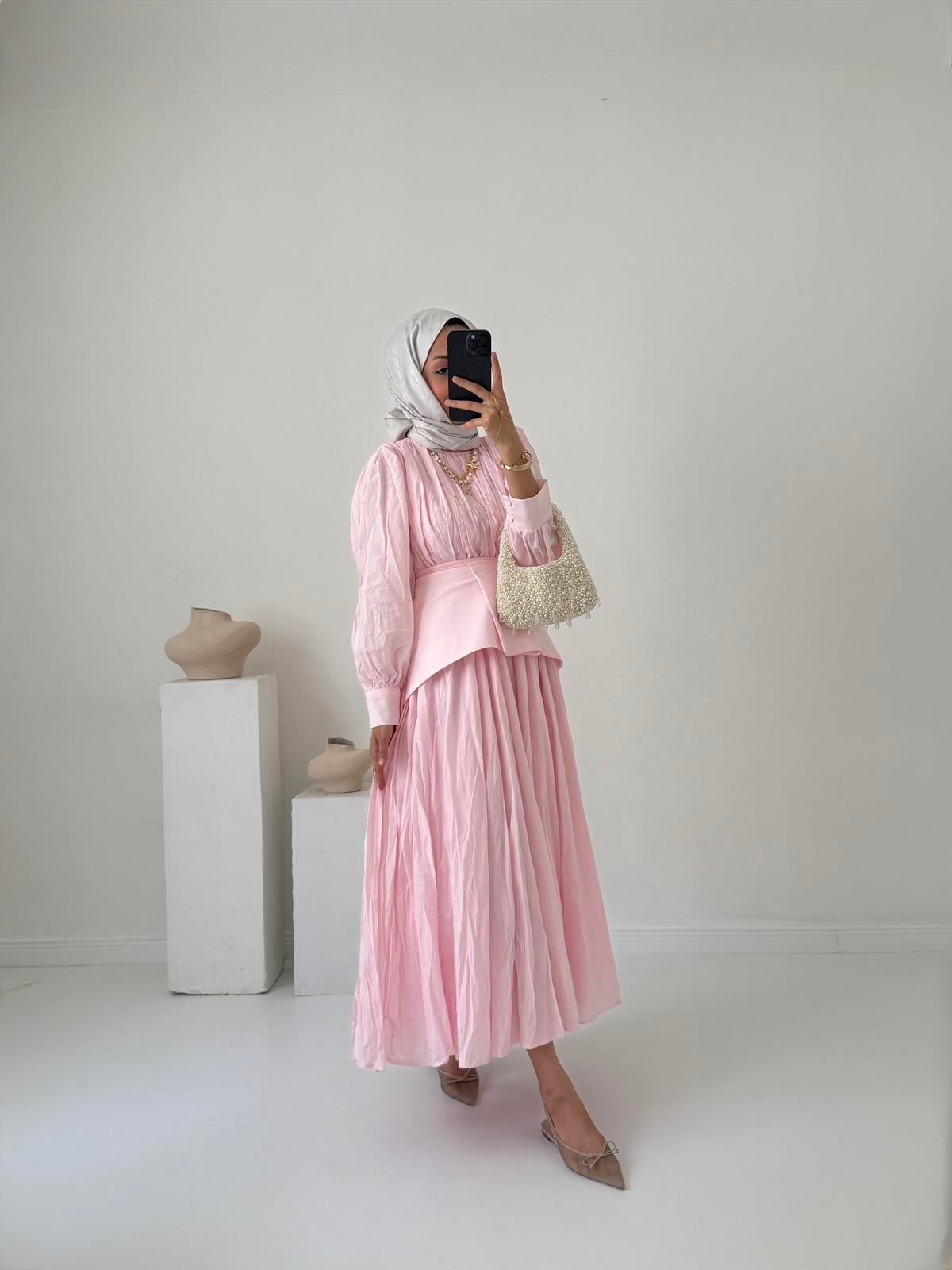 Mia Keten Elbise - Pembe