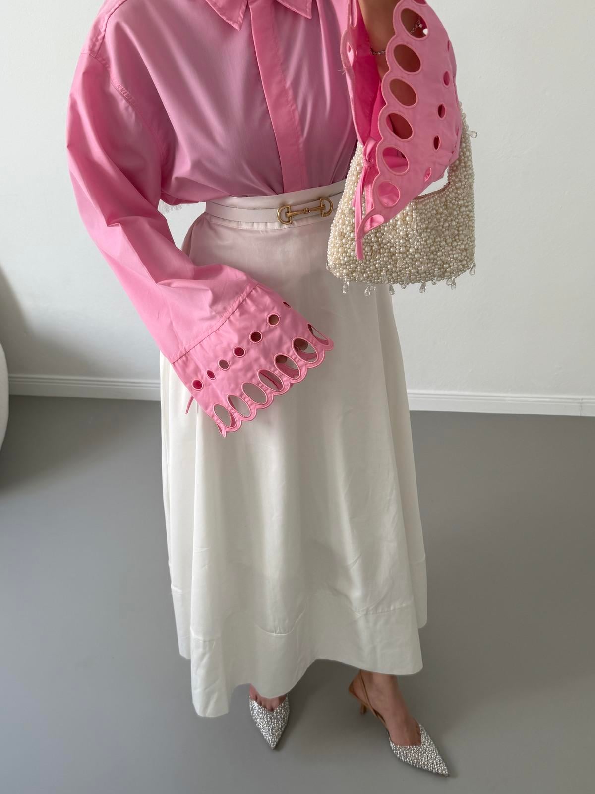 Nakış işlemeli Kaşe Gömlek - Pembe