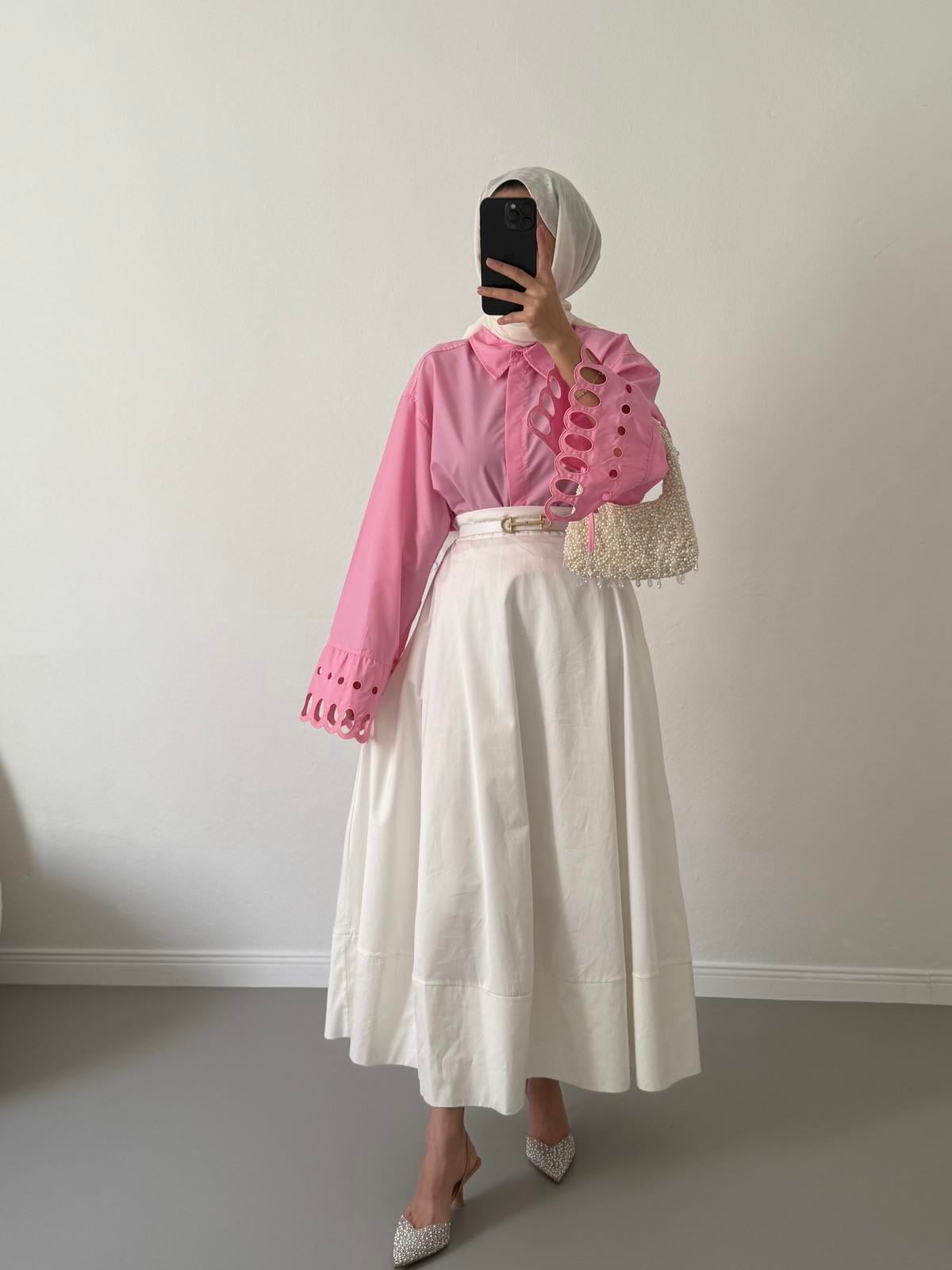 Nakış işlemeli Kaşe Gömlek - Pembe
