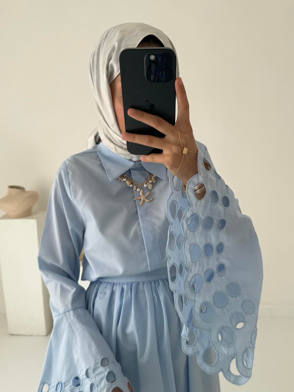 Nakışlı Poplin Takım - Mavi