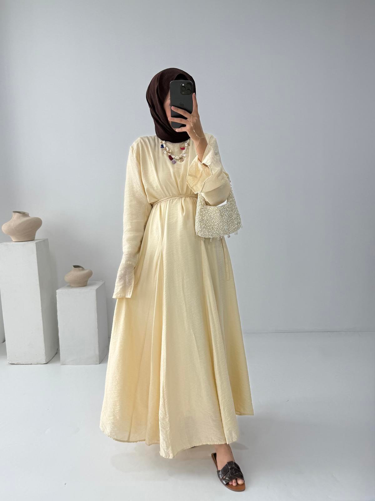 Pamuklu Vual Elbise - Sarı