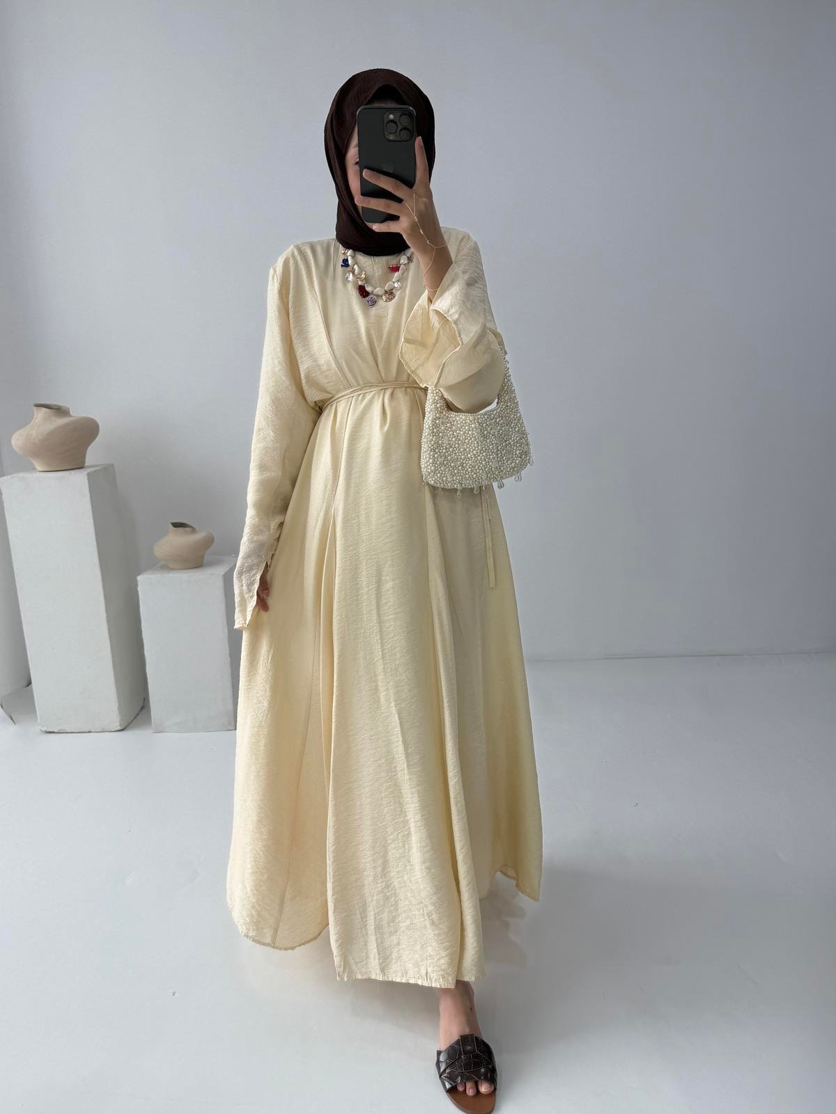 Pamuklu Vual Elbise - Sarı