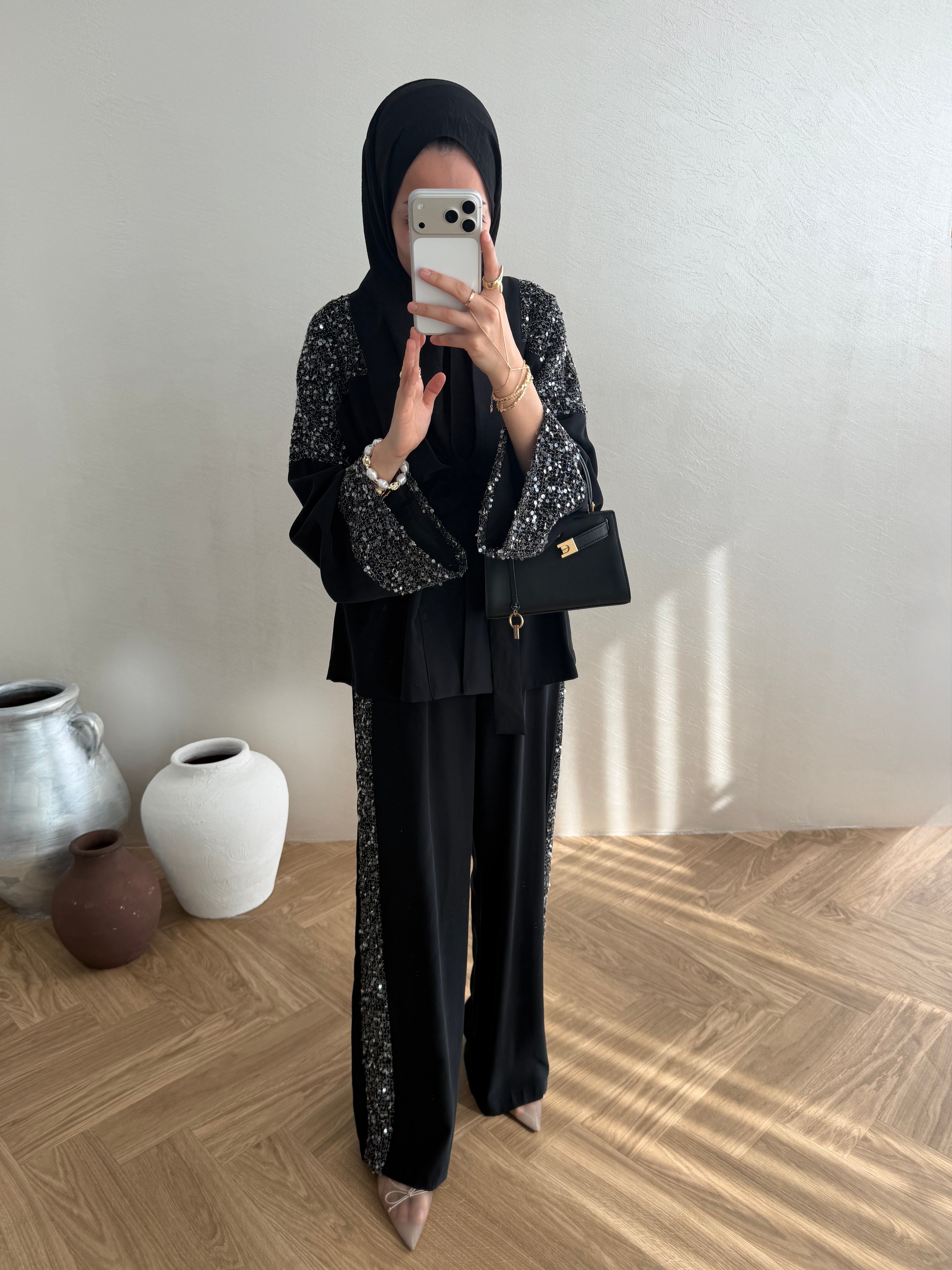 Payetli Modal Takım - Siyah
