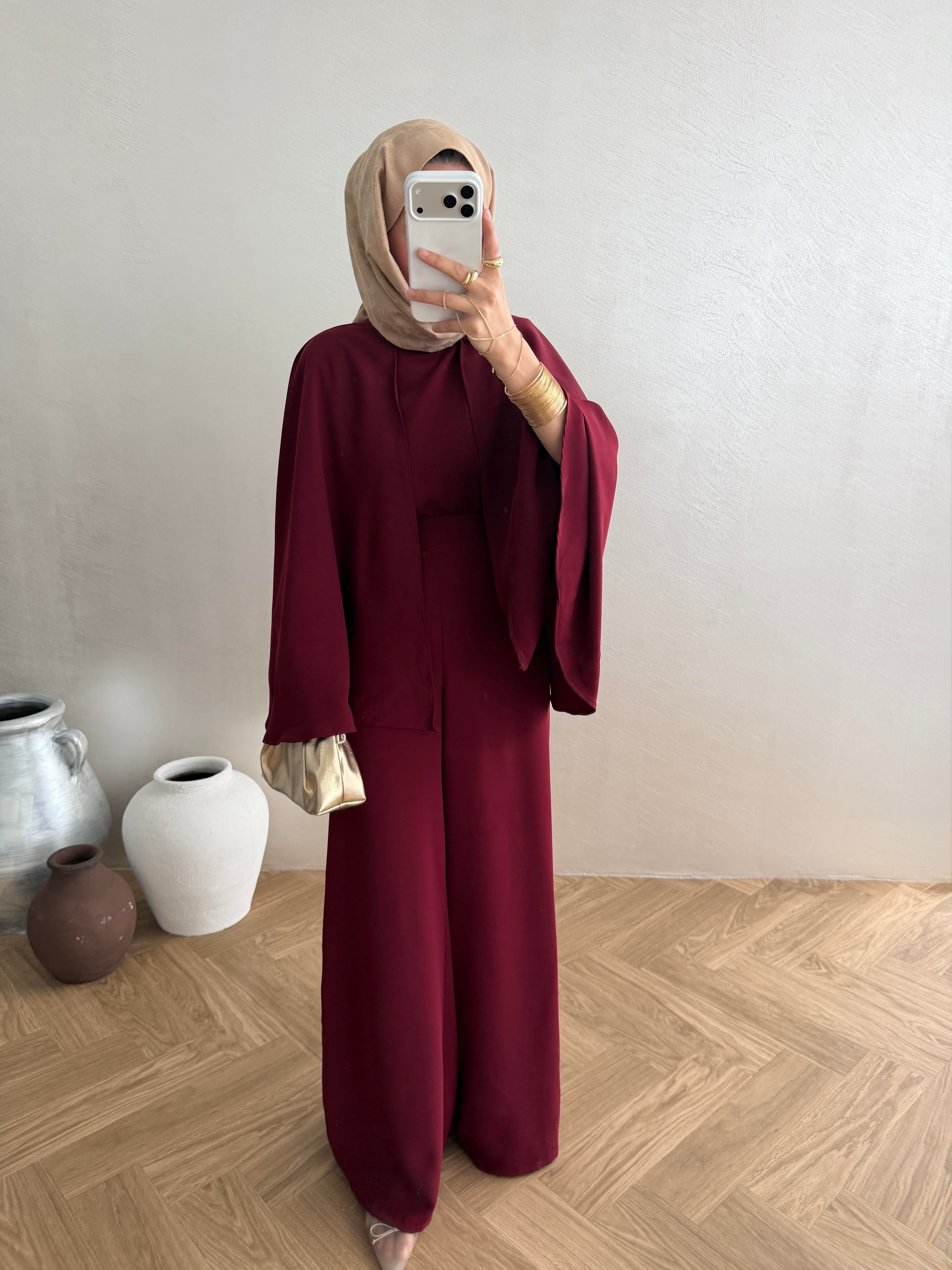 Pelerin Kemerli Takım - Bordo