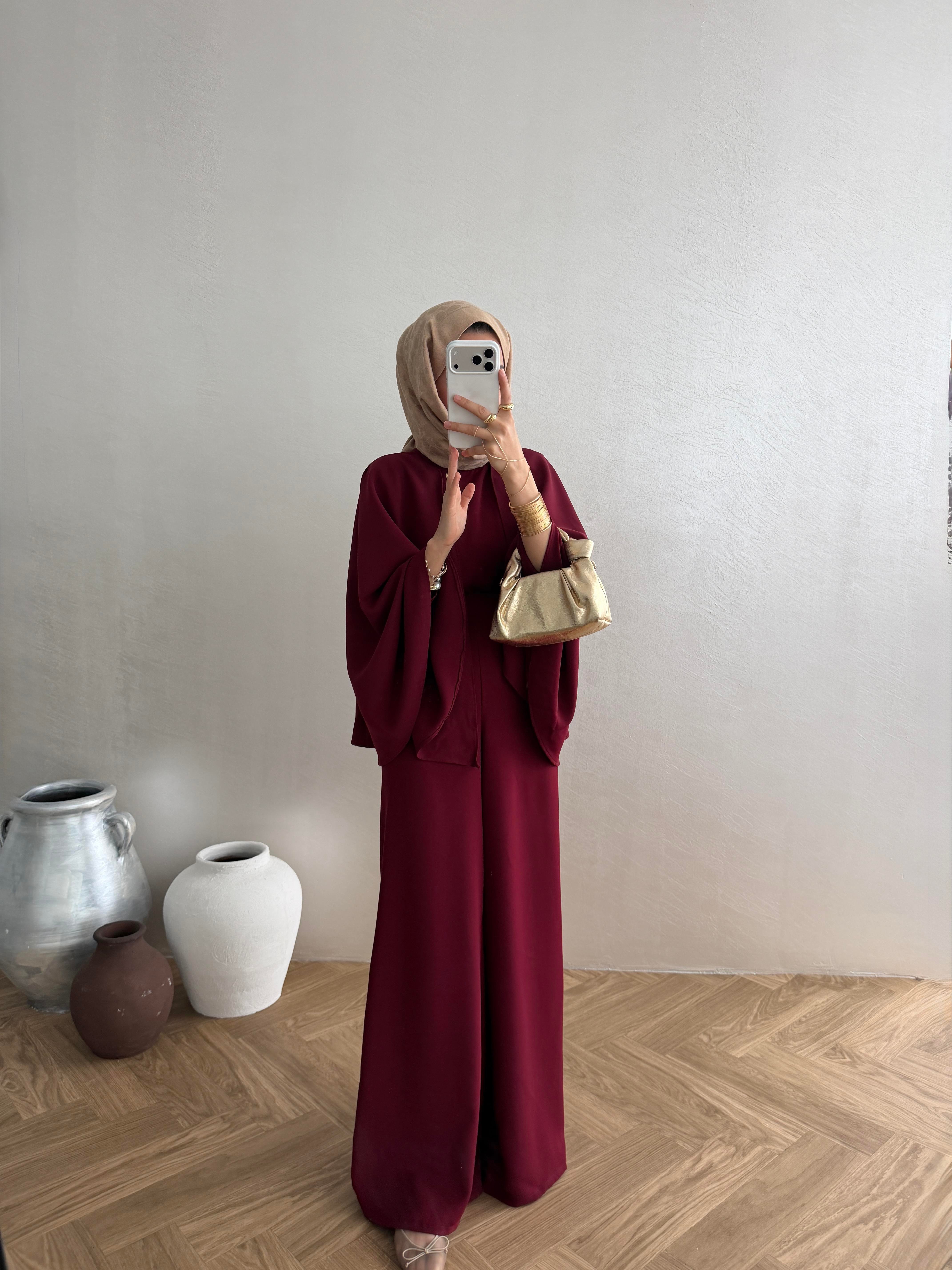 Pelerin Kemerli Takım - Bordo
