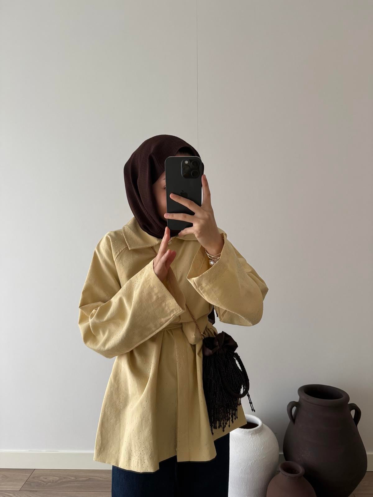 Pera Taşlı Ceket - Sarı