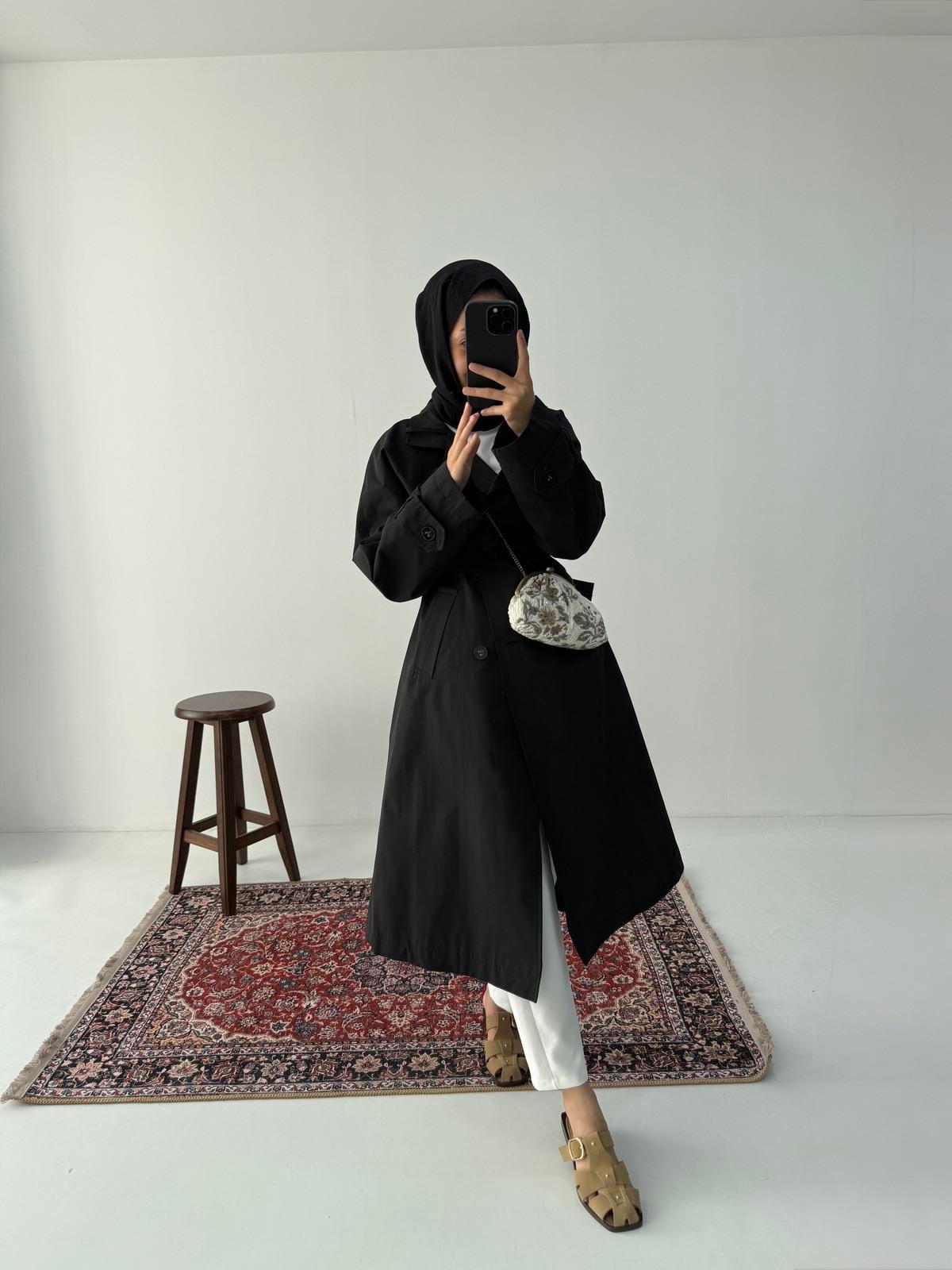 Premium Kalite Trençkot - Siyah