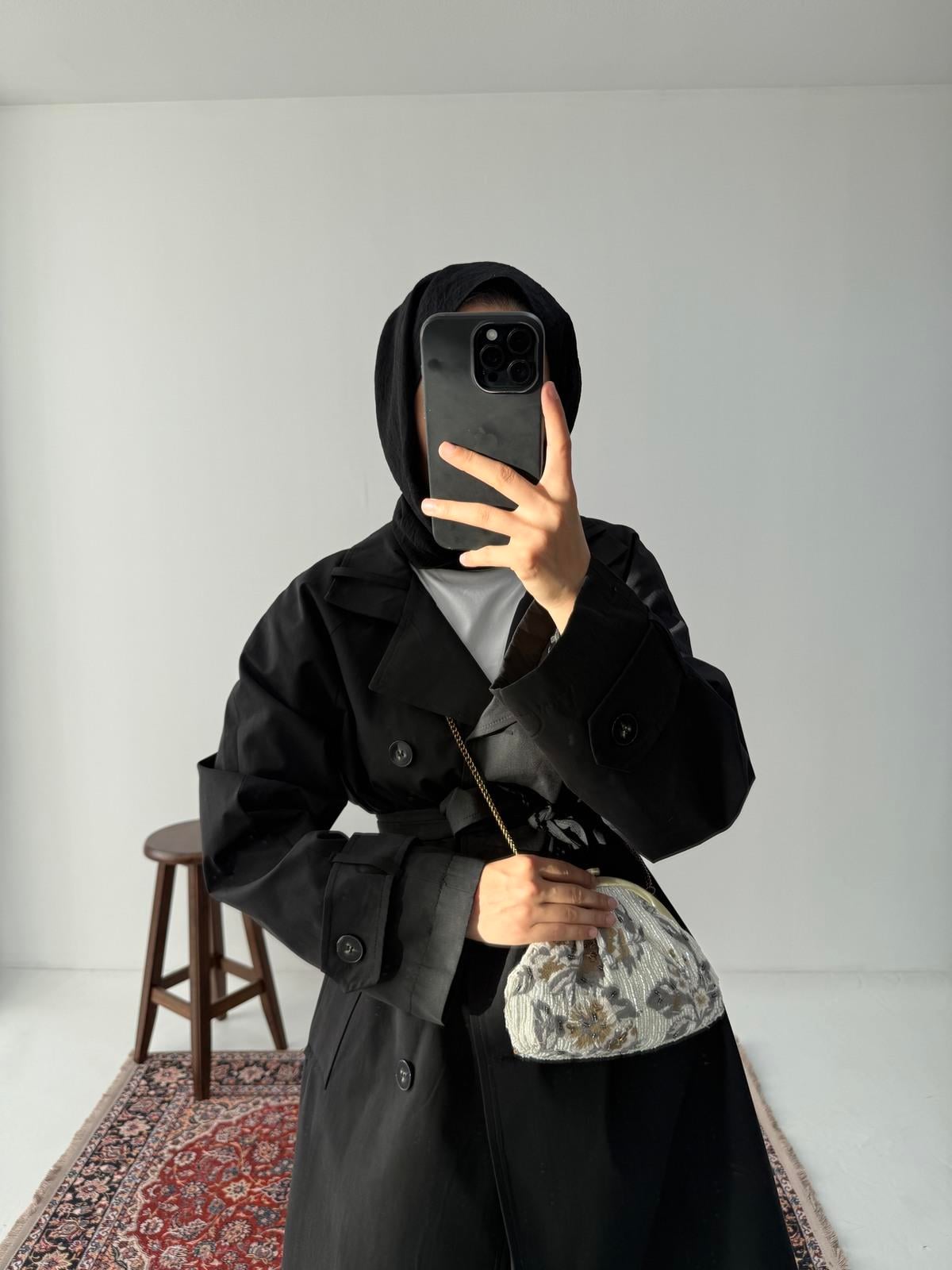 Premium Kalite Trençkot - Siyah