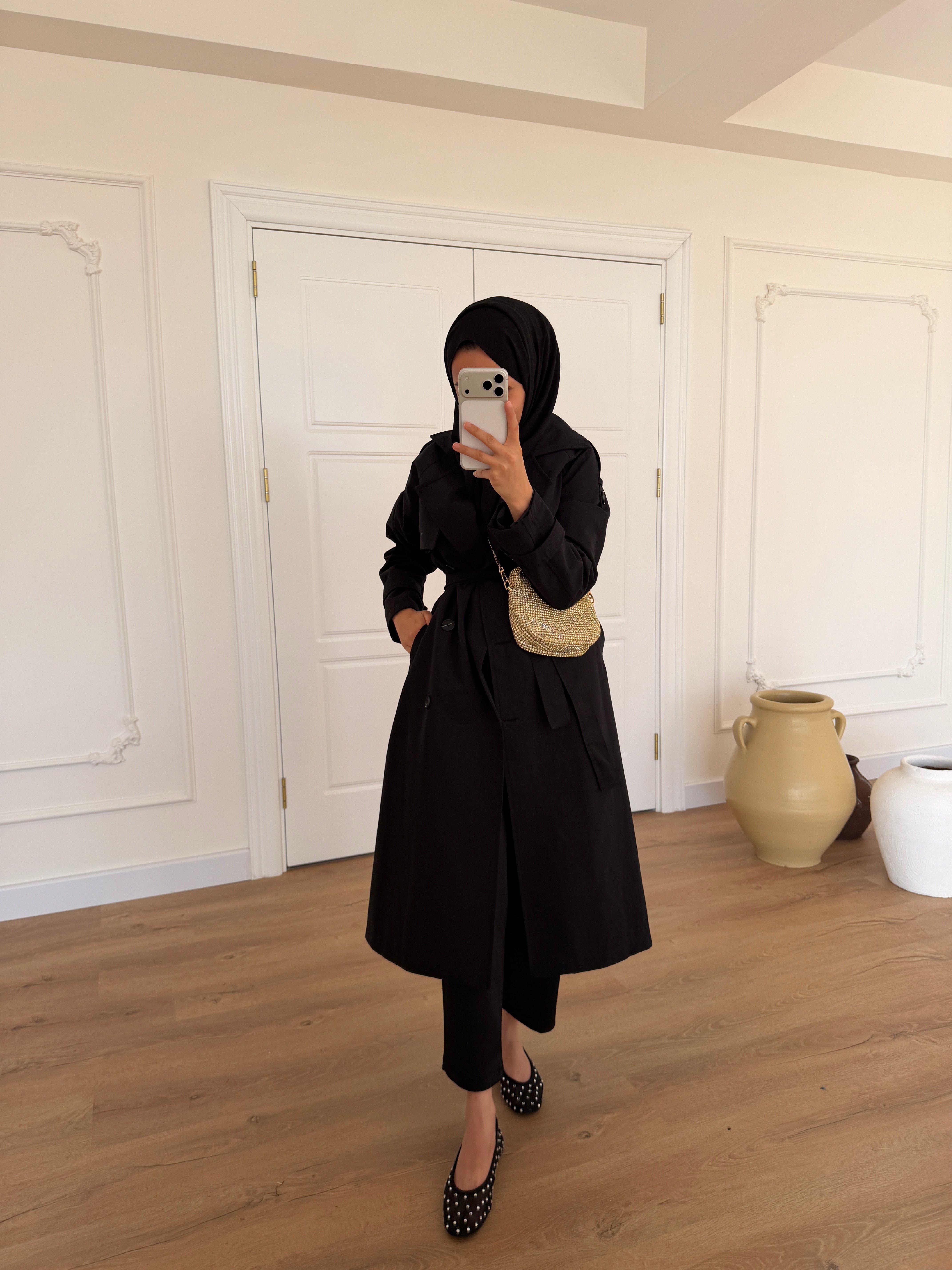Premium Kalite Trençkot - Siyah